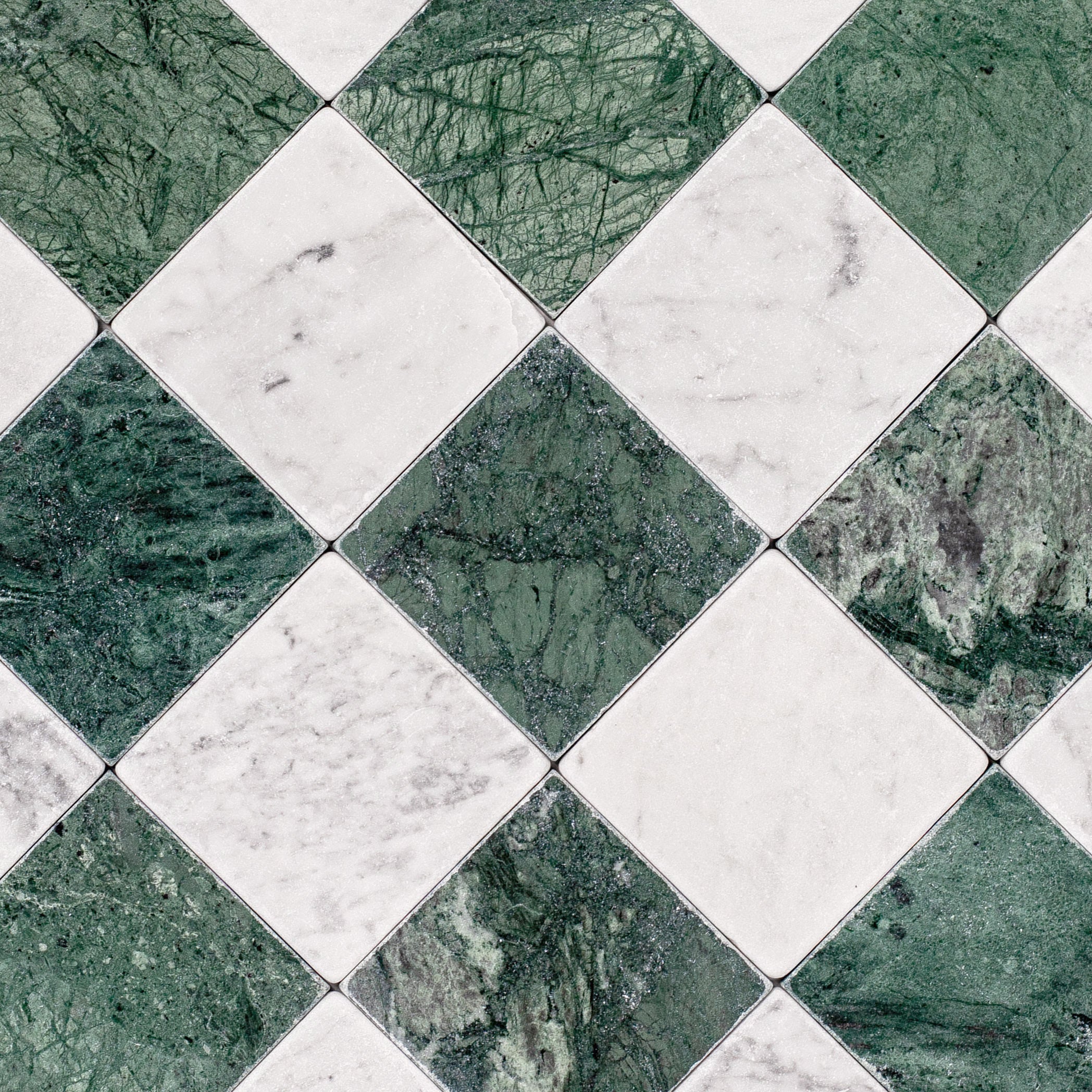 Carrara Verde Guatemala Tumbled Stone Checkerboard green and white marble tiles from Tumbled Natural Stone Tiles collection