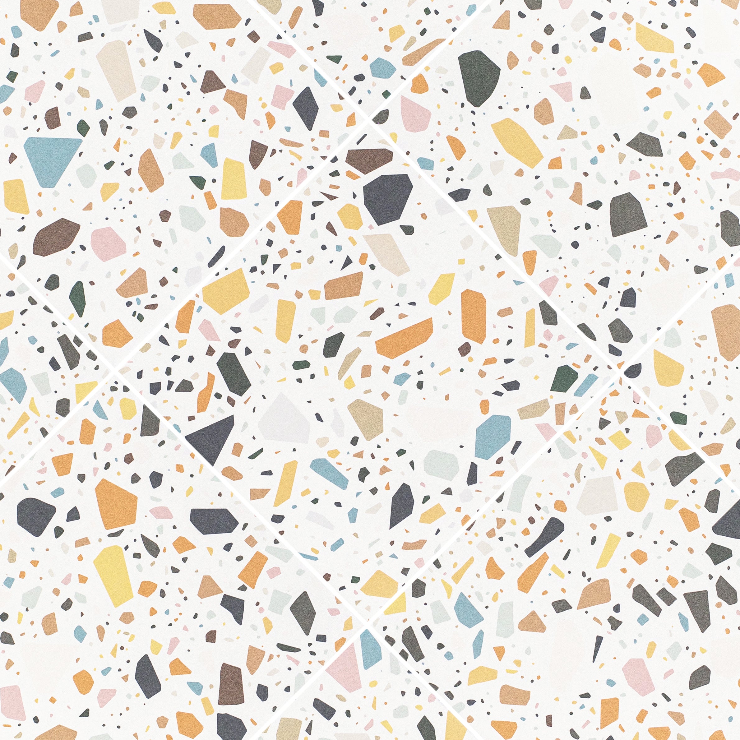 White Multi-Color Matte Porcelain Tile with bright white base and vibrant terrazzo flecks from Small Format Tiles, Confetti Porcelain Tile collections
