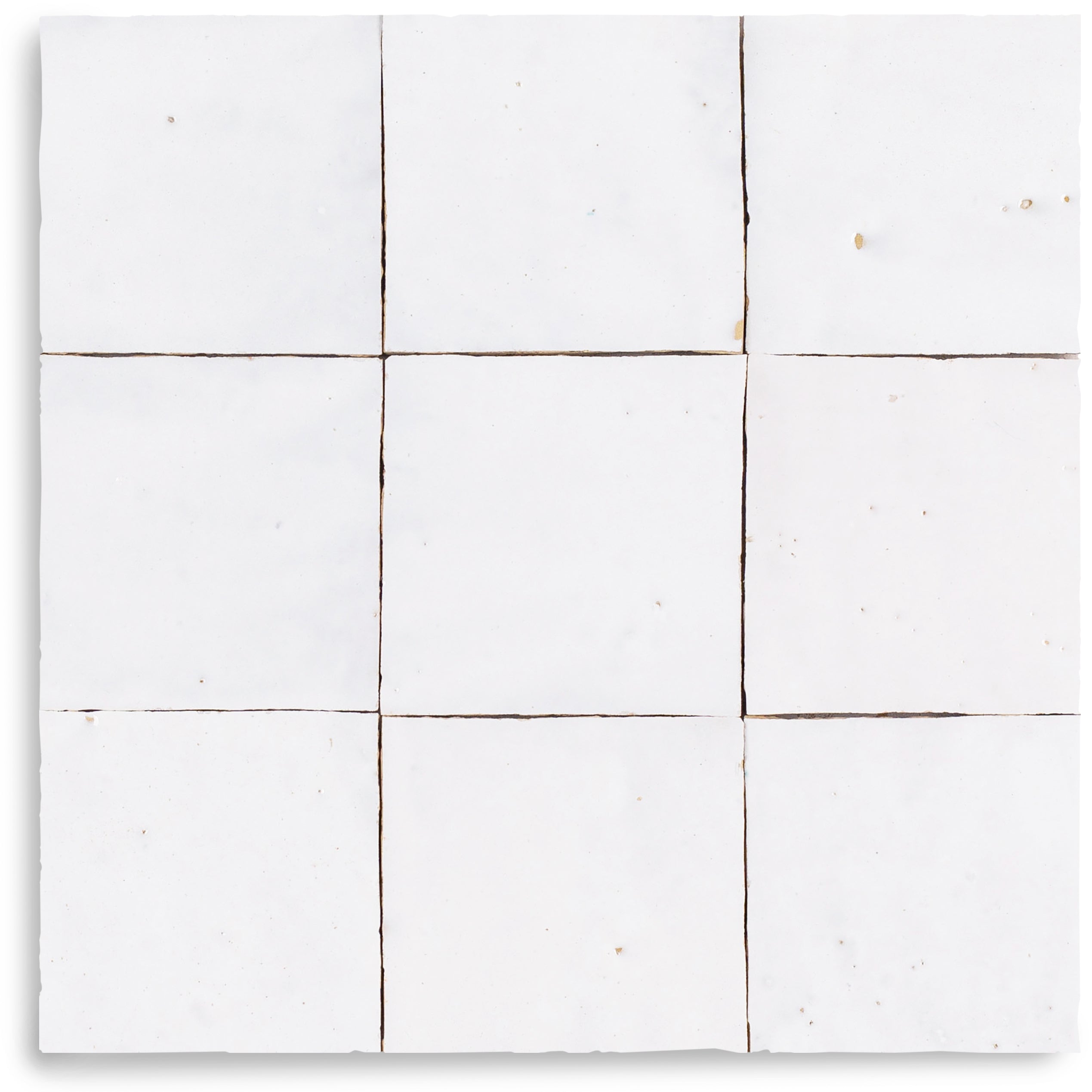 White Glazed Zellige Tile showing handmade terracotta texture in white from Small Format Tiles and Handmade Moroccan Zellige Tiles collections