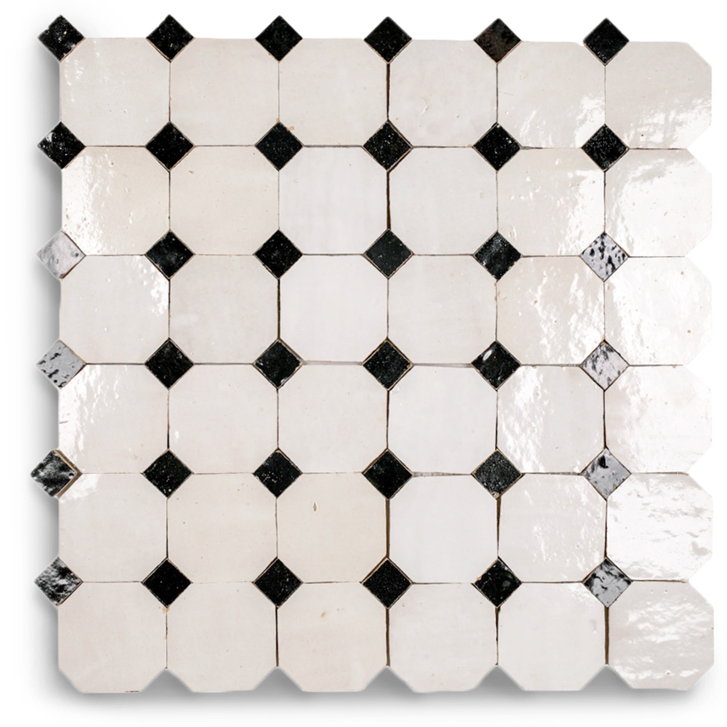 White & Black Octagon Zellige Mosaic with handmade terracotta tiles in classic pattern from Handmade Moroccan Zellige Tiles and New Arrivals