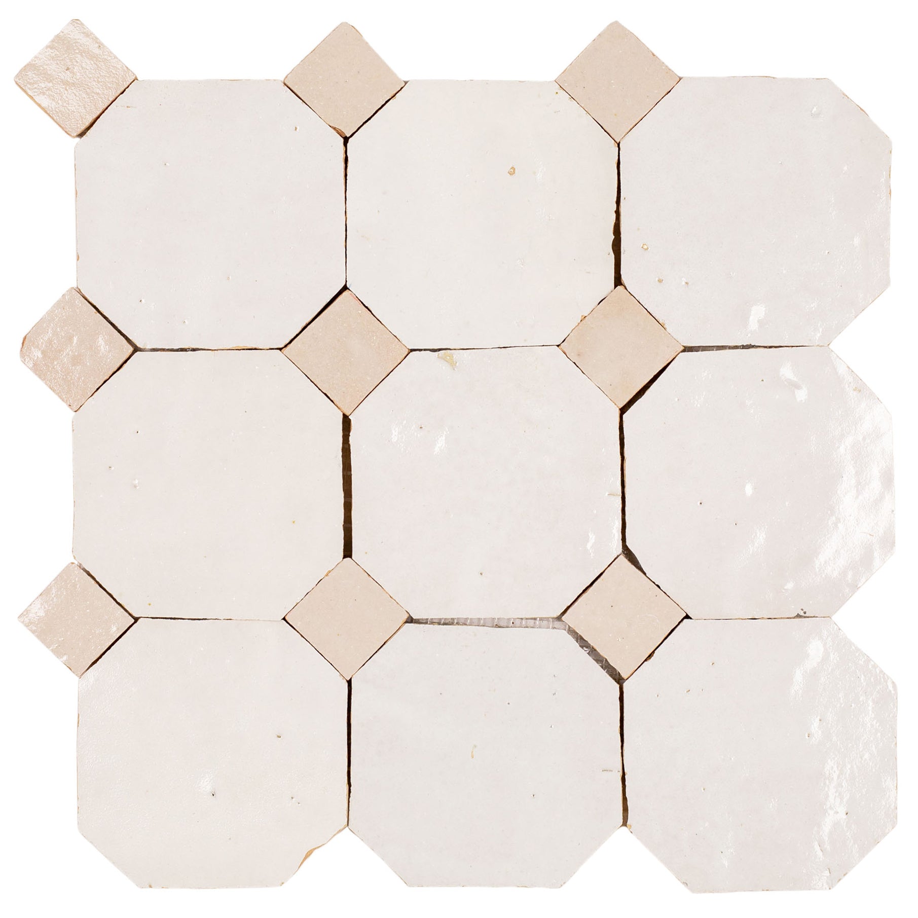 White & Ecru Octagon Zellige Sample displaying ceramic tile design with a global, design-oriented style from SAMPLES ONLY collection