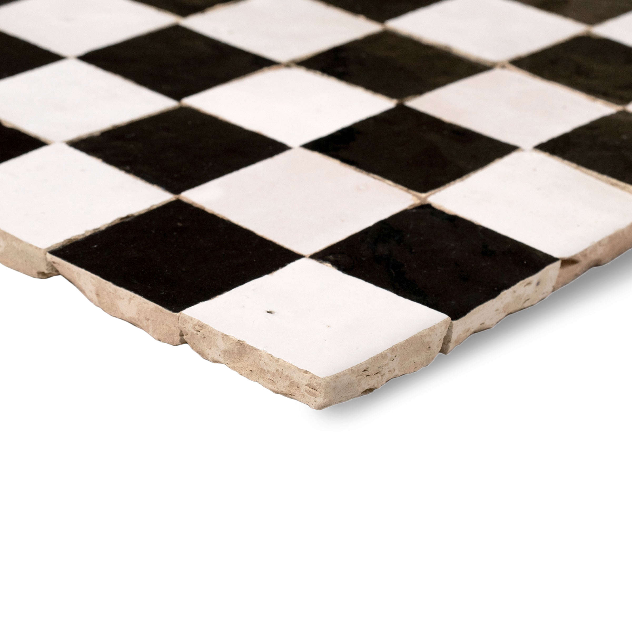 White & Black 2x2 Zellige Checkerboard Mosaic with handmade terracotta tiles from Handmade Moroccan Zellige Tiles collection