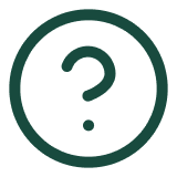 Dark teal circular icon with a question mark centered inside, suggesting help or information symbol