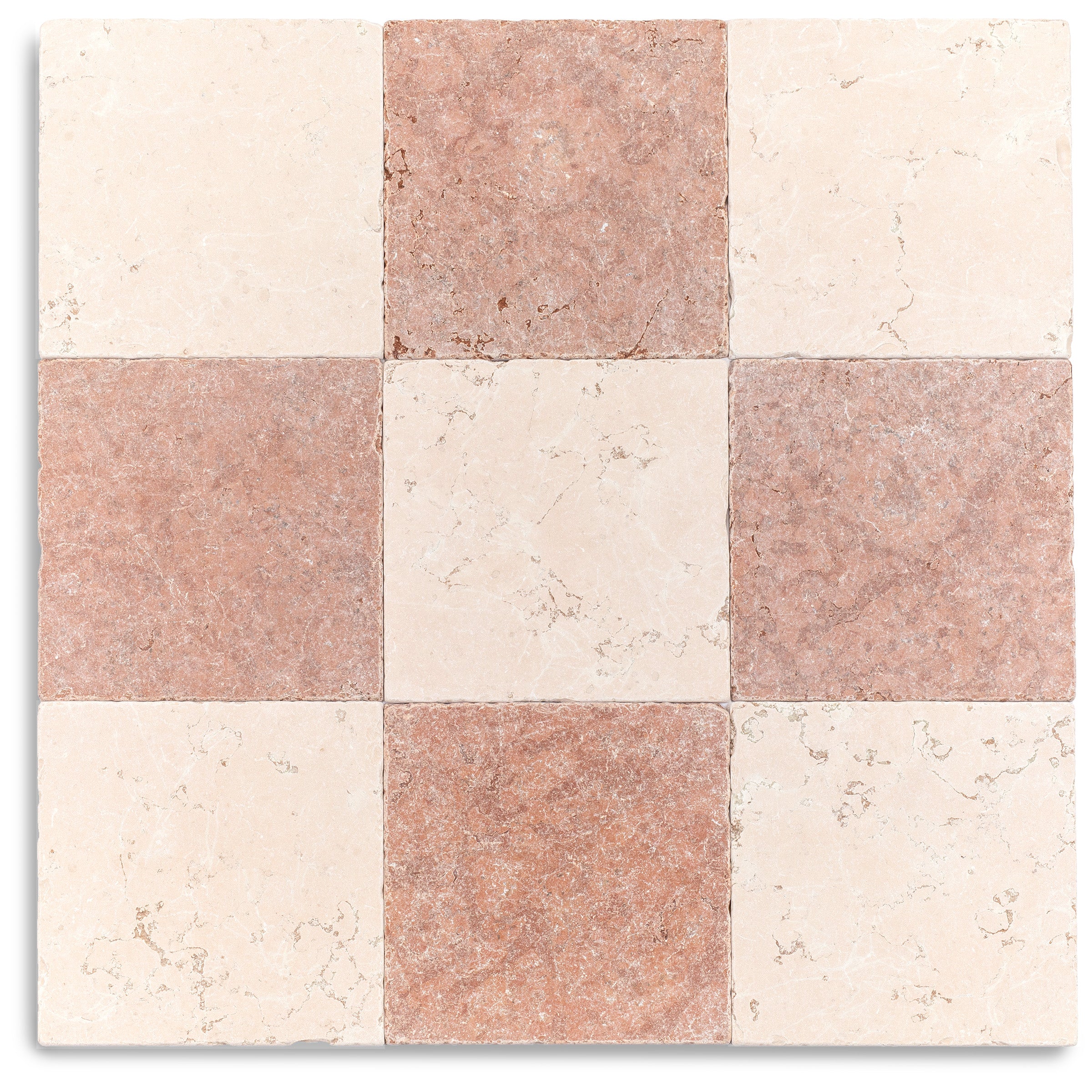 Tumbled Asiago Stone Tile in red, pink, and white tones with natural stone texture from New Arrivals collection, globally sourced