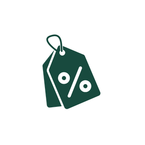 Green price tag icon with a white percentage symbol