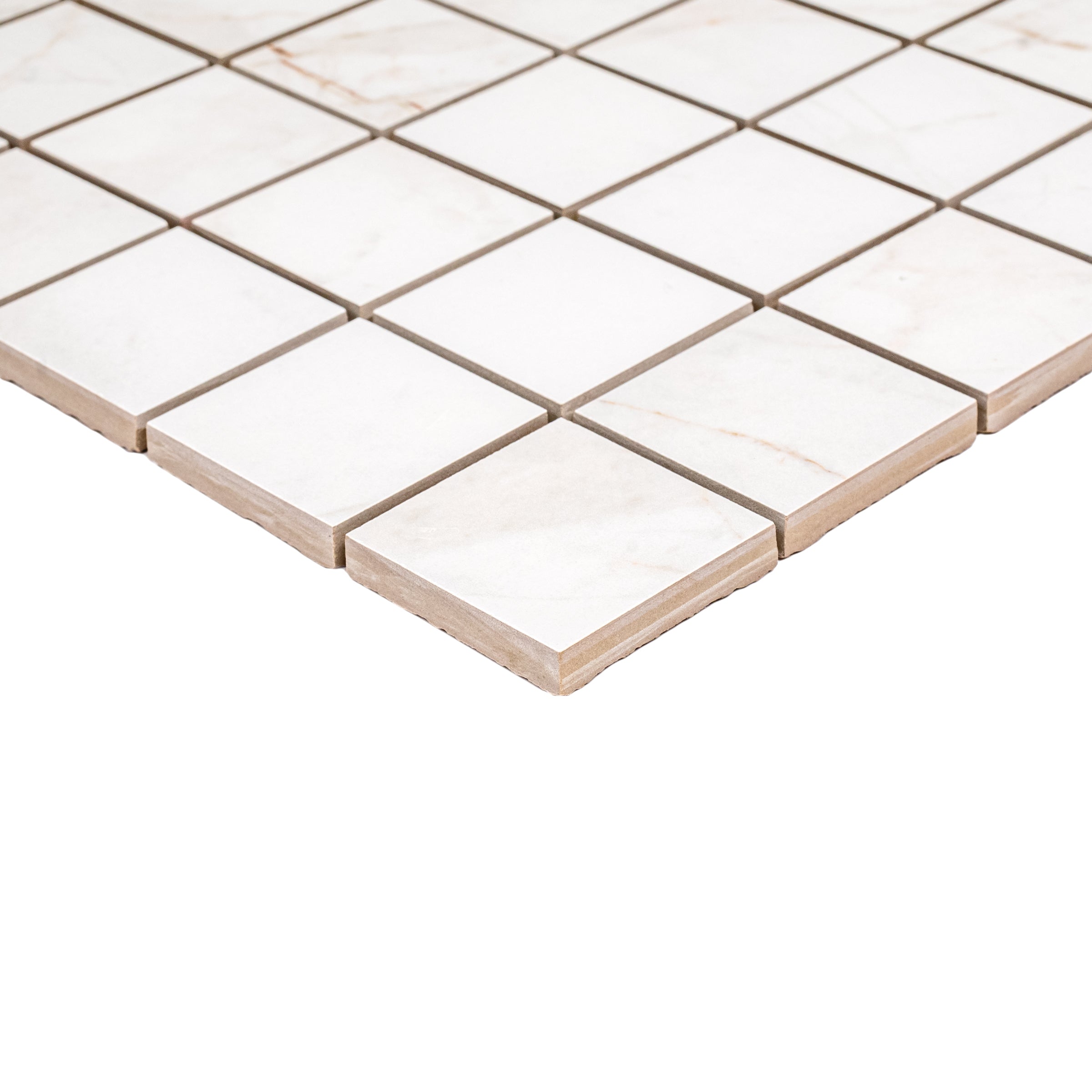 Spider Gold 12x12 Matte Porcelain Mosaic in white and beige tones from Stone Editions Porcelain Tile at Reno Source