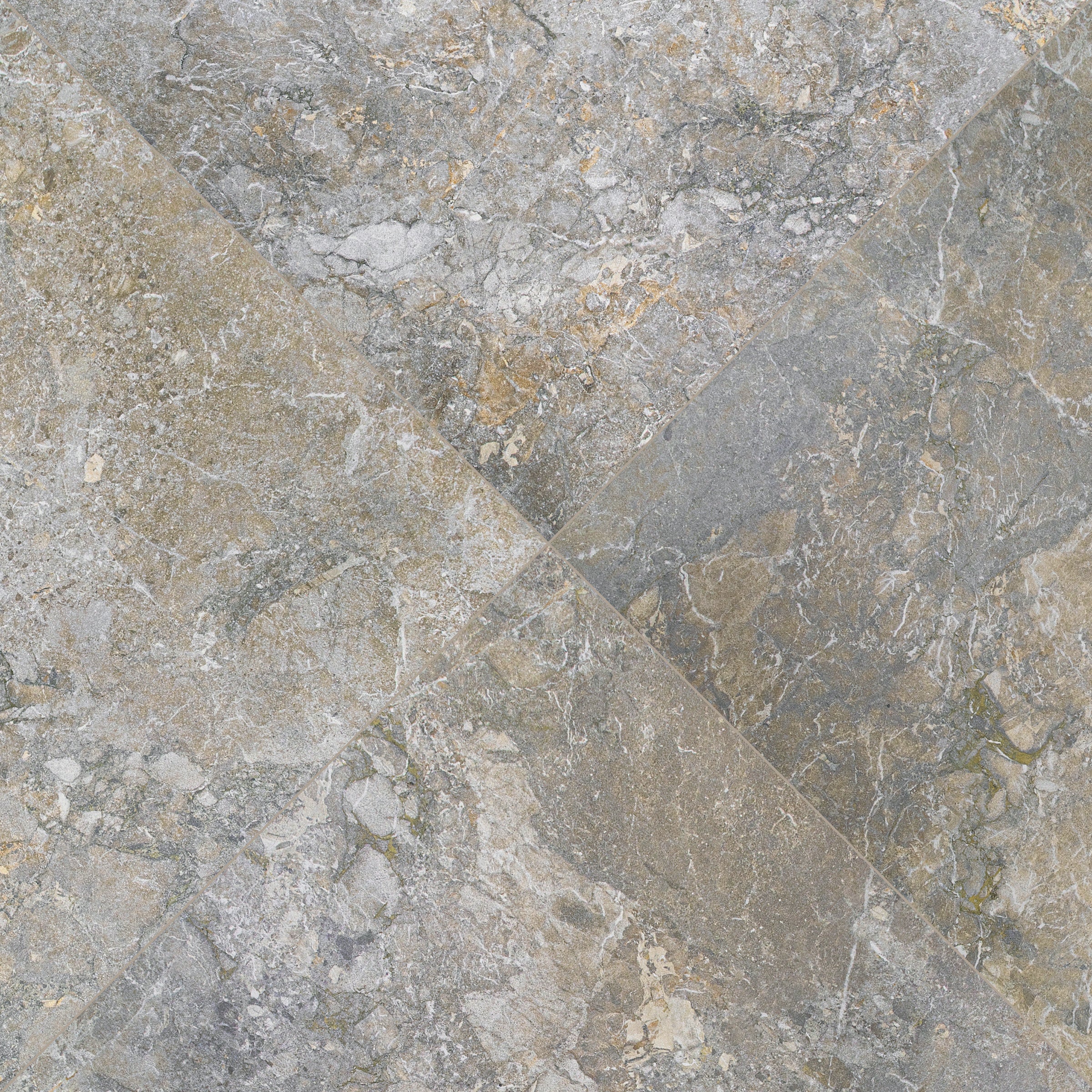 Breccia Grey 3D Stone Look Porcelain Tile in gray, black, and beige from Stone Editions Porcelain Tile collection