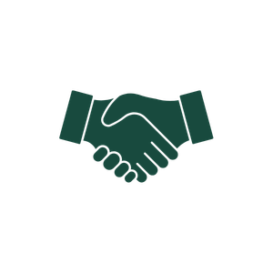 Dark teal handshake icon on a black background