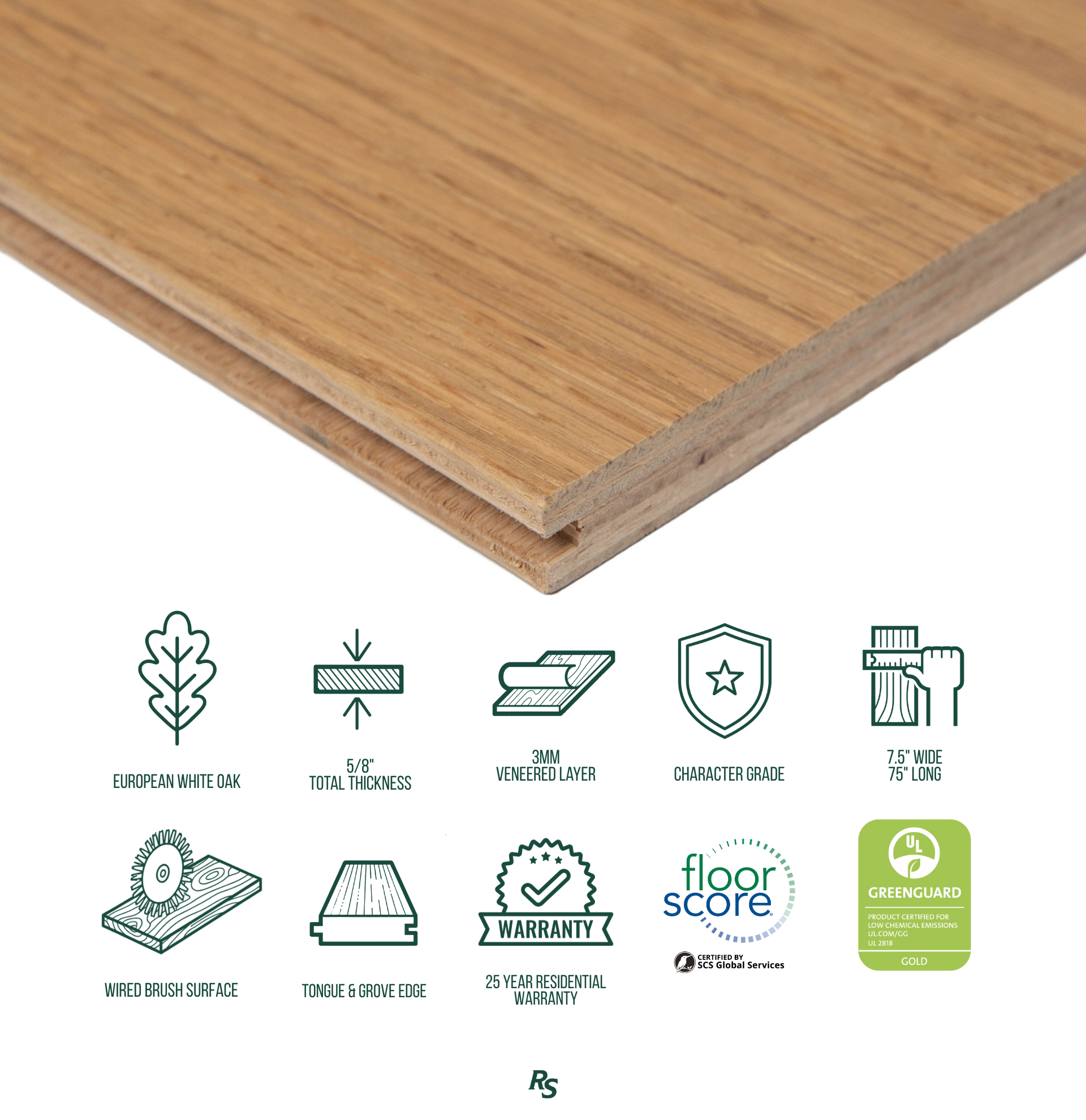 No. 8 Engineered Wood Flooring in honey brown European white oak with matte wire brush finish from Flooring (ALL) collection