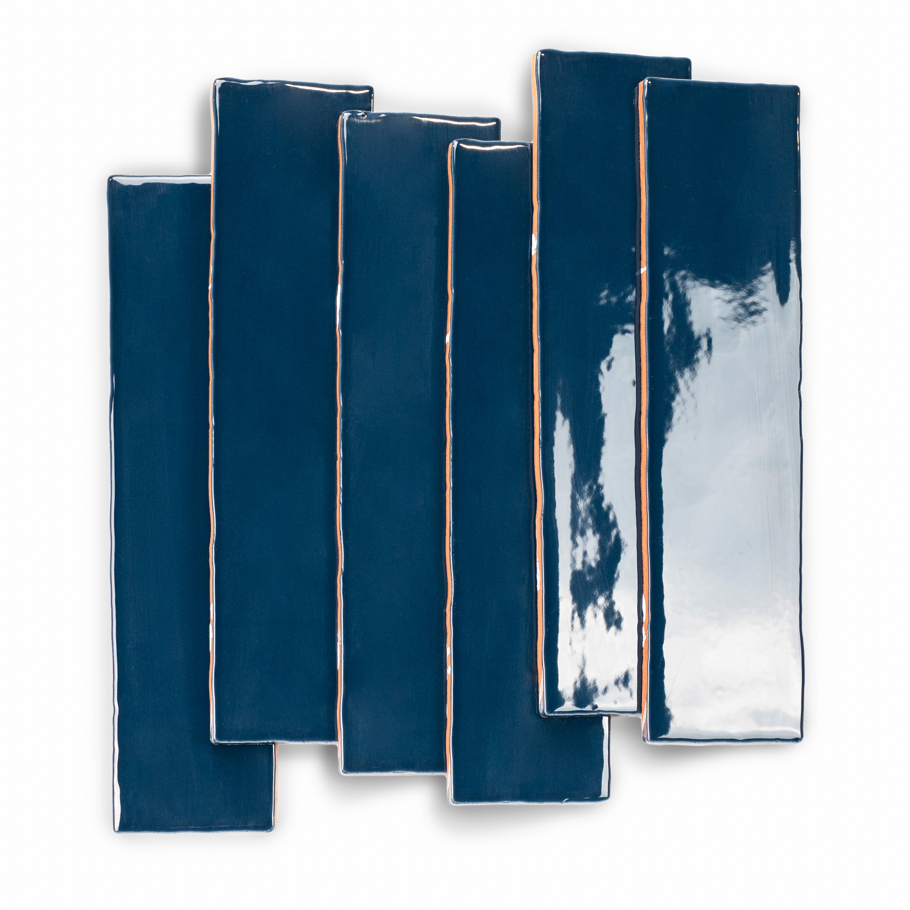 Marine 3x12 Glossy Ceramic Tile in deep teal navy with a rich gloss and gently irregular edges from Seville Glossy Ceramic Tiles