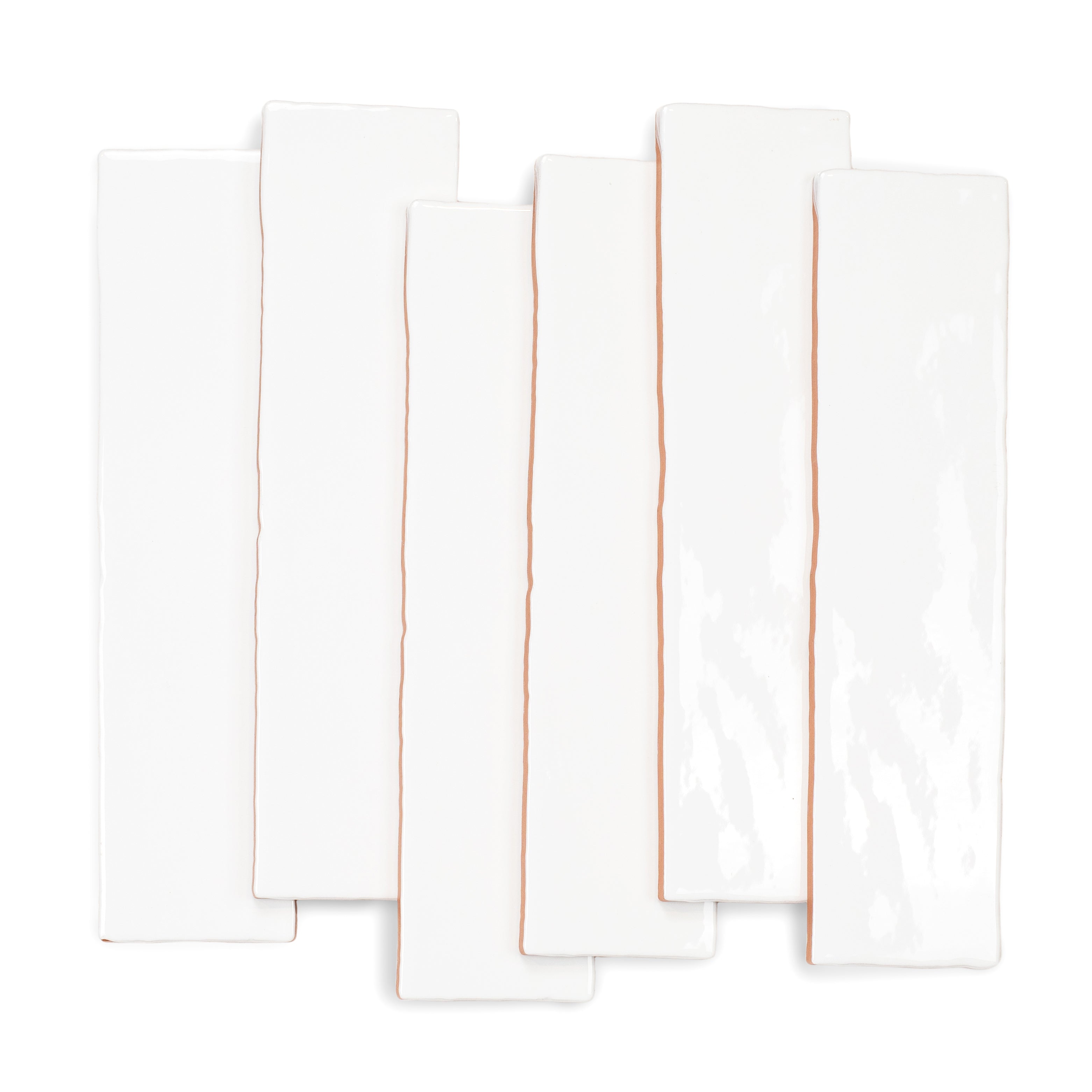White 3x12 Glossy Ceramic Tile in bright white ceramic with a glossy finish and gently undulating edges from Seville Glossy Ceramic Tiles collection