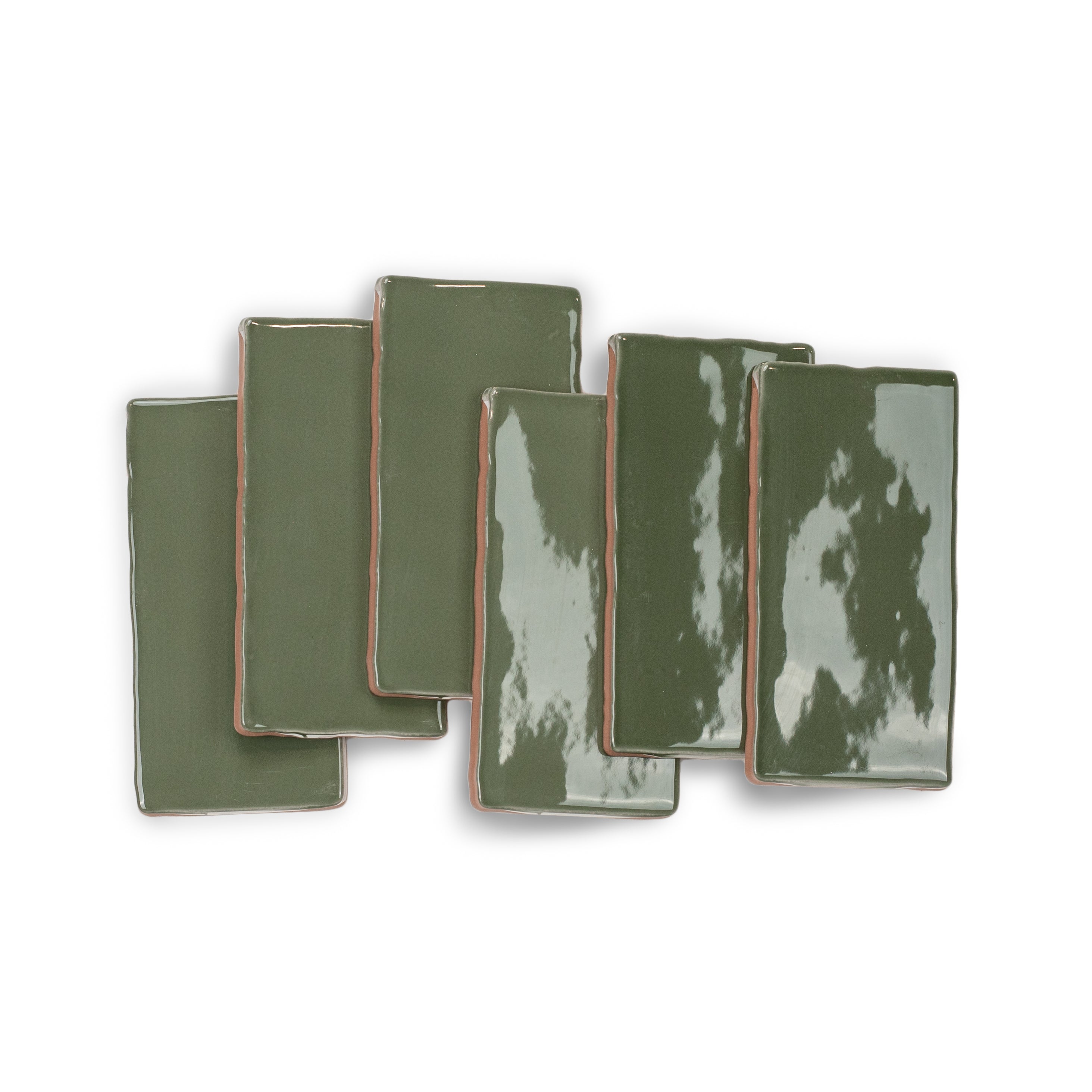 Olive 3x6 Glossy Ceramic Tile in deep muted green with a rich gloss and slightly irregular edges from Seville Glossy Ceramic Tiles collection