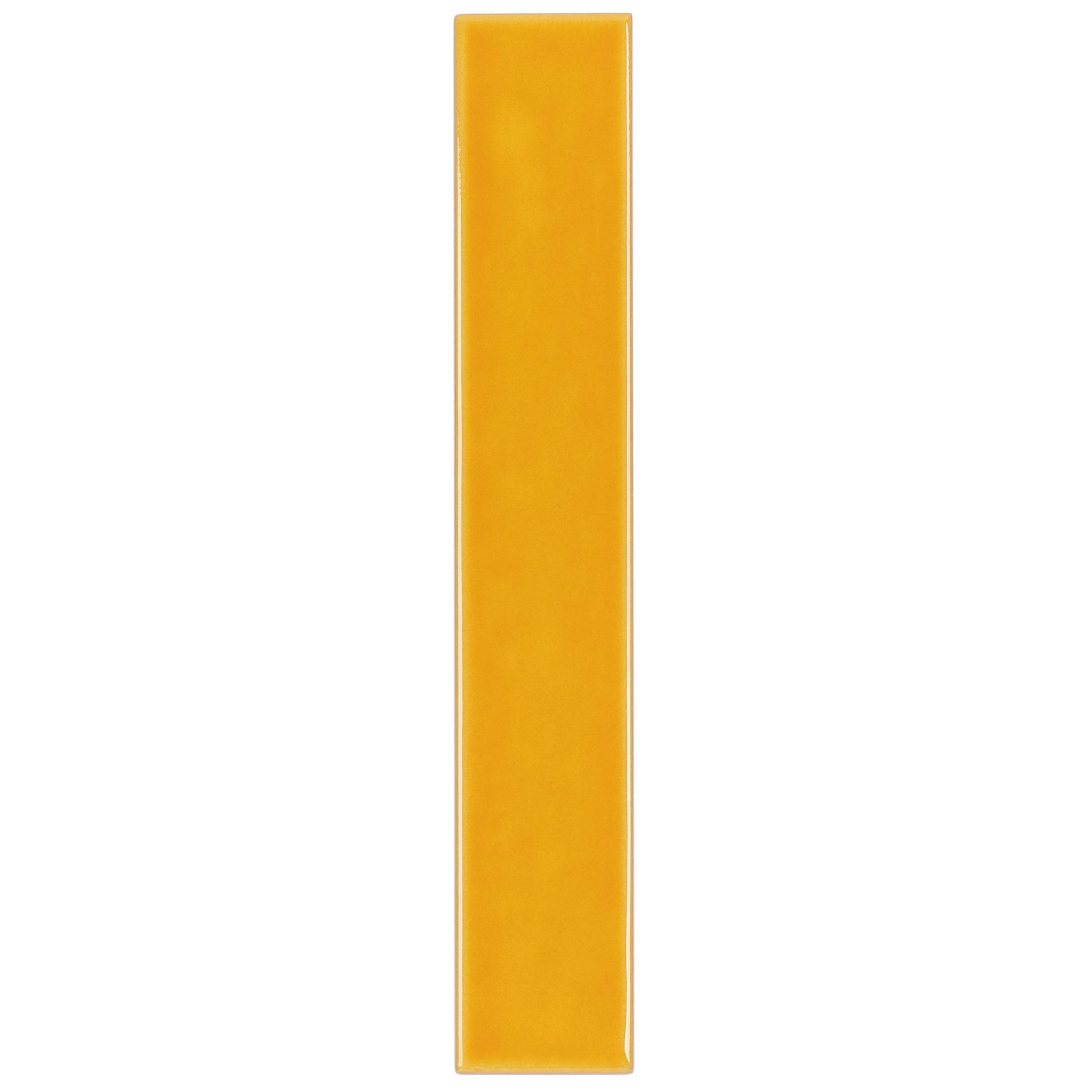 Amber 2x12 Marlowe Glossy Ceramic Tile Sample in vibrant yellow, part of Ceramic and SAMPLES ONLY collections.