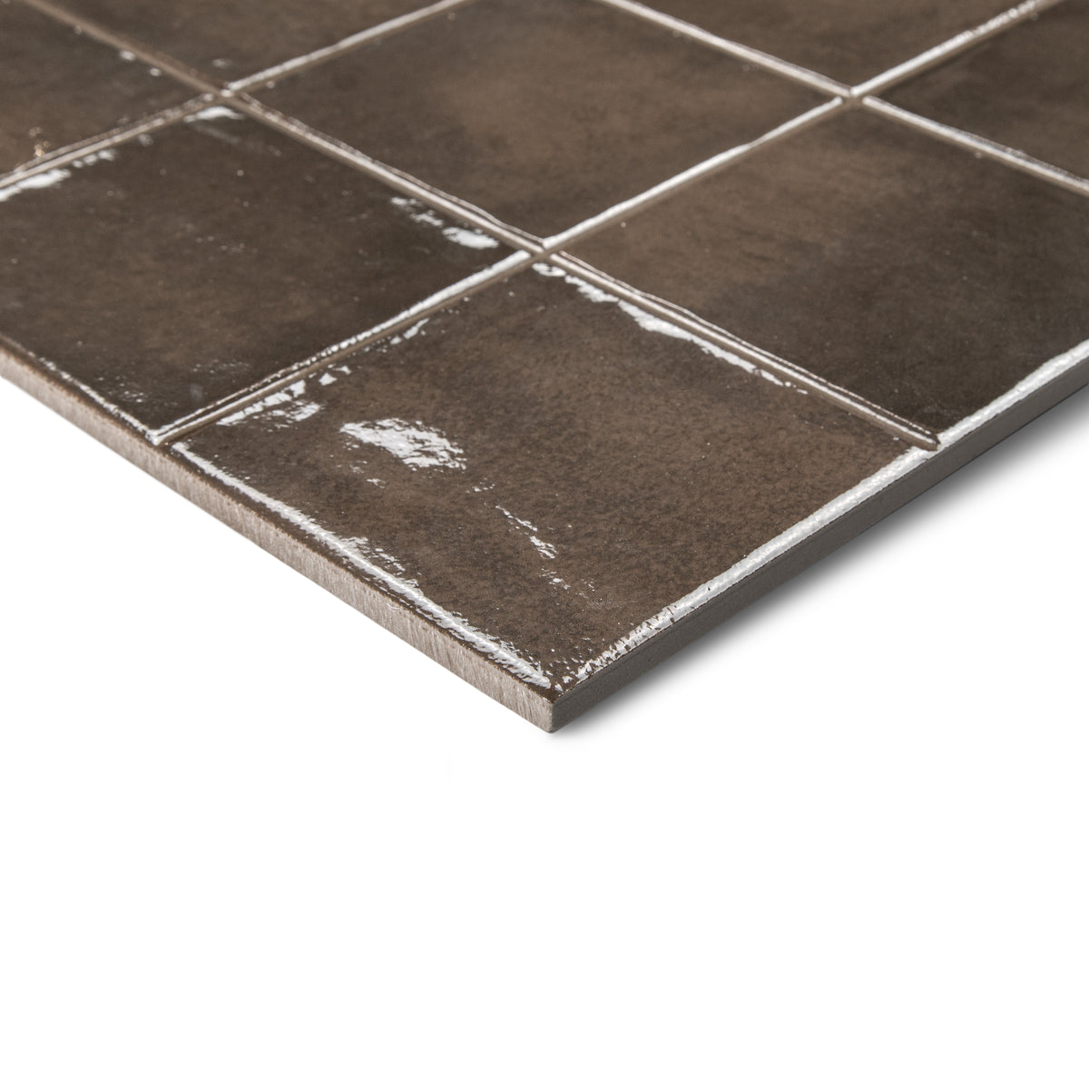 Amaris Cocoa Porcelain Tile Sample showing glossy brown small format porcelain tiles from Porcelain SAMPLES ONLY collection
