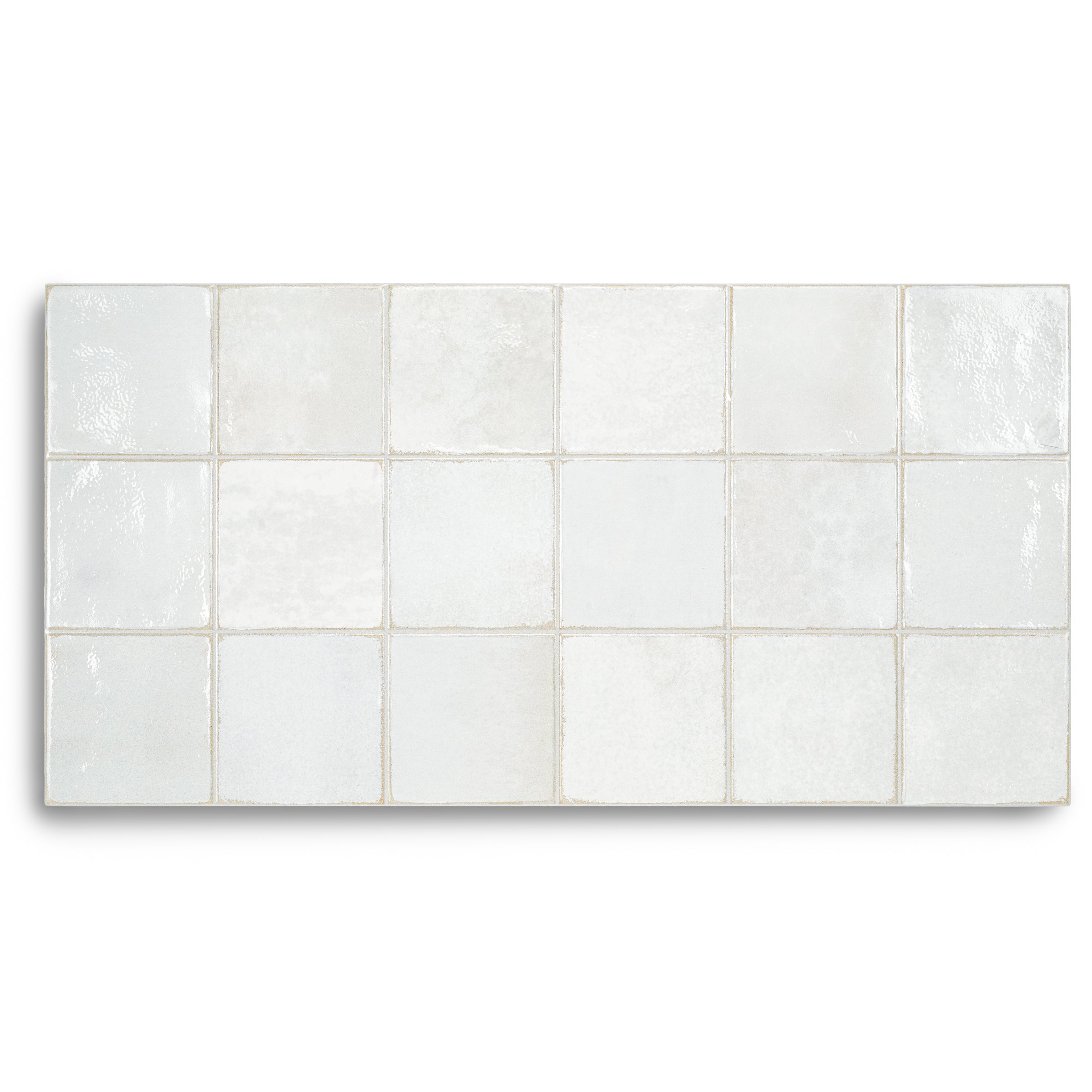 White ceramic tiles arranged in a 4 by 6 grid with subtle texture and gloss finish on a white background