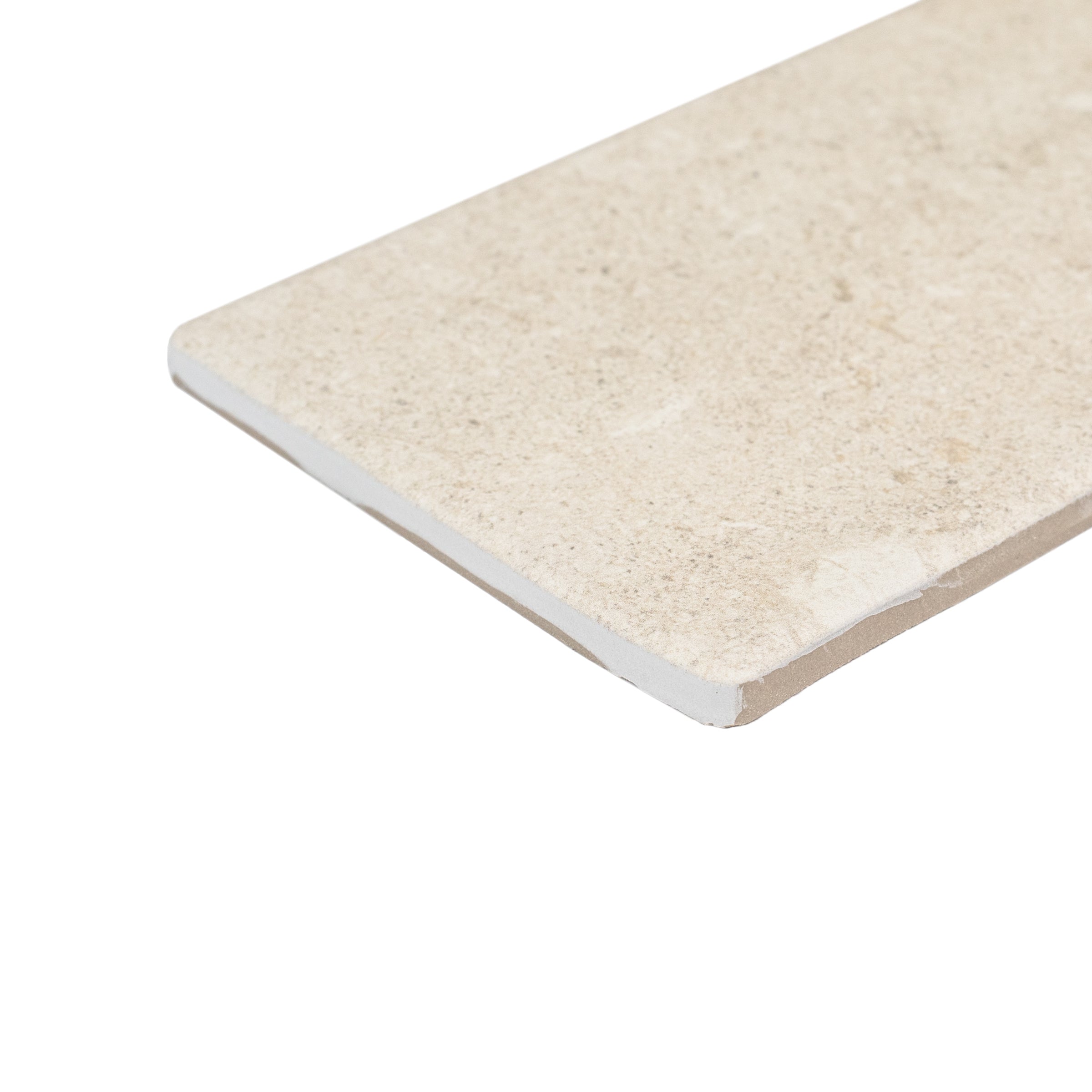 Rectangular cream-colored porcelain tile with subtle stone texture and natural variations on a white background
