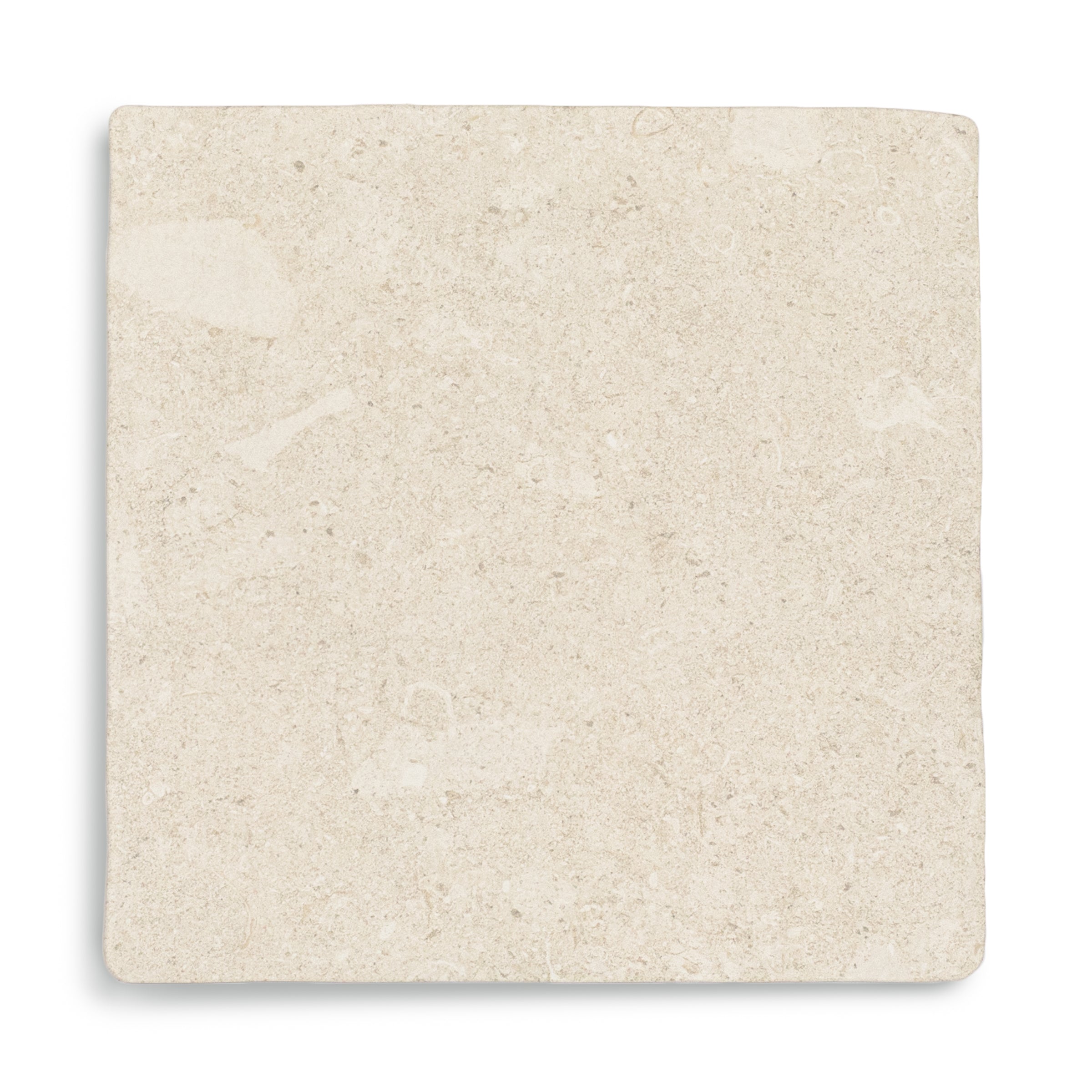 Square porcelain tile in a soft cream shade with subtle stone-inspired texture for versatile flooring or wall use