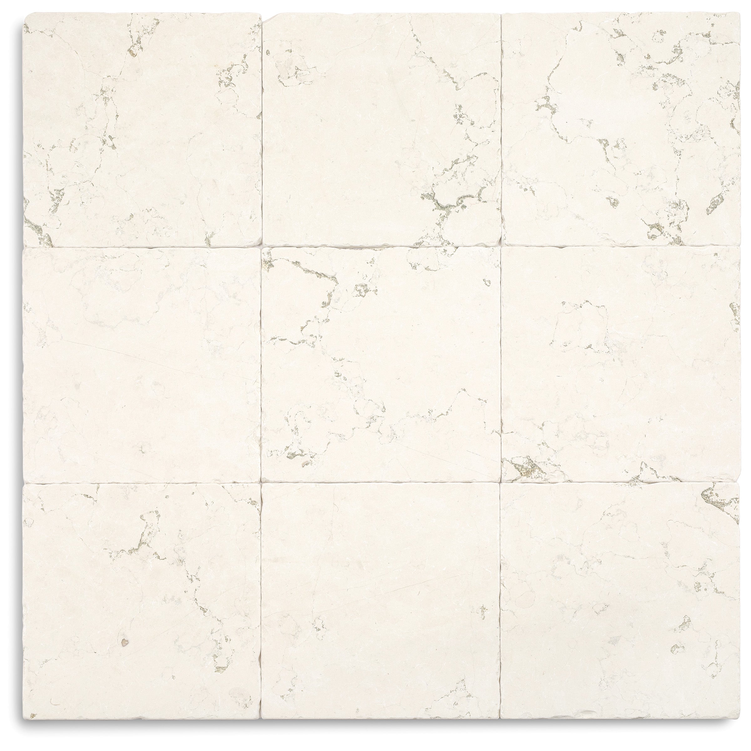 Tumbled Asiago Stone Tile in creamy white with natural stone texture from New Arrivals collection, globally sourced material
