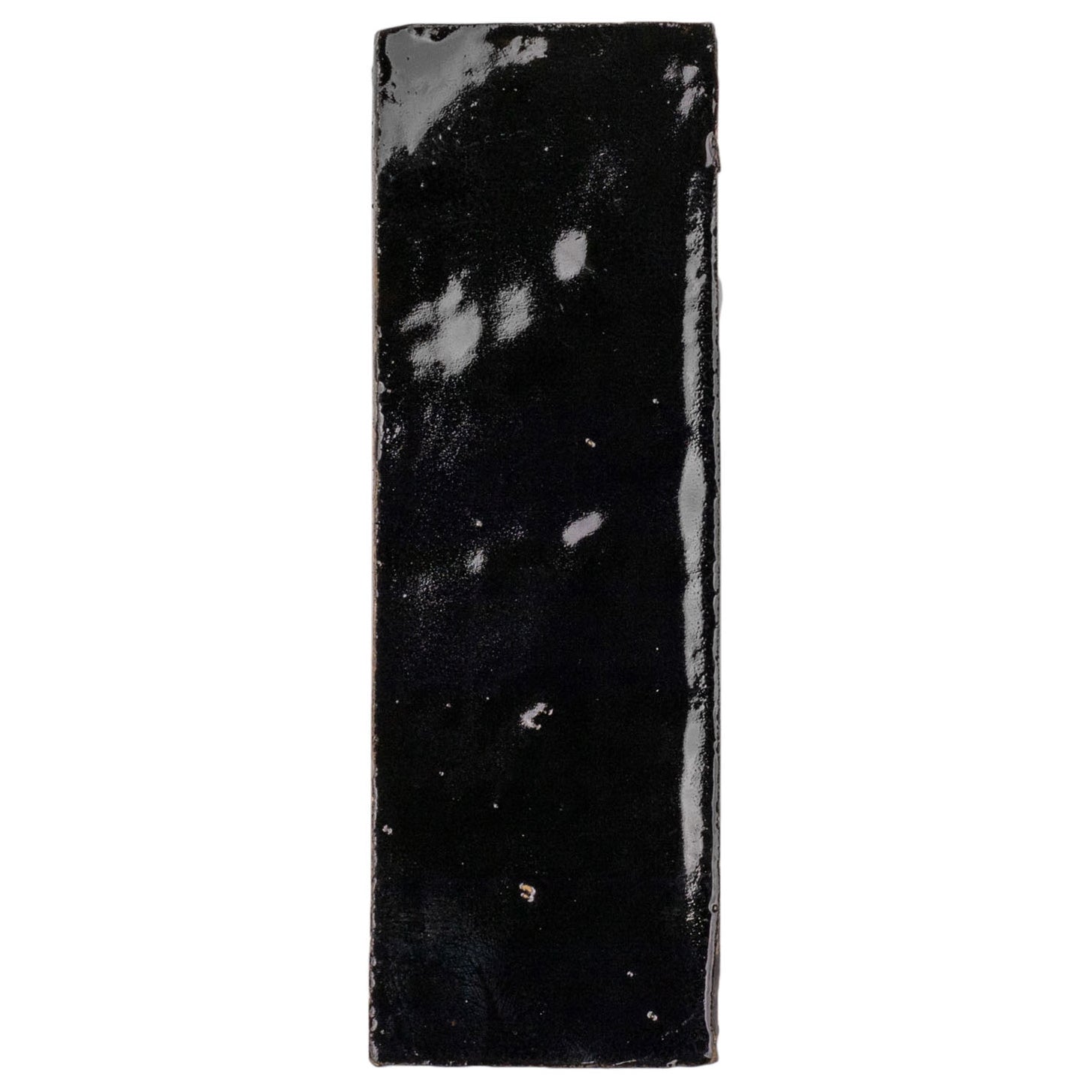 Black 2x6 Glazed Zellige Tile Sample from SAMPLES ONLY collection, ceramic tile with glossy finish, design oriented materials.