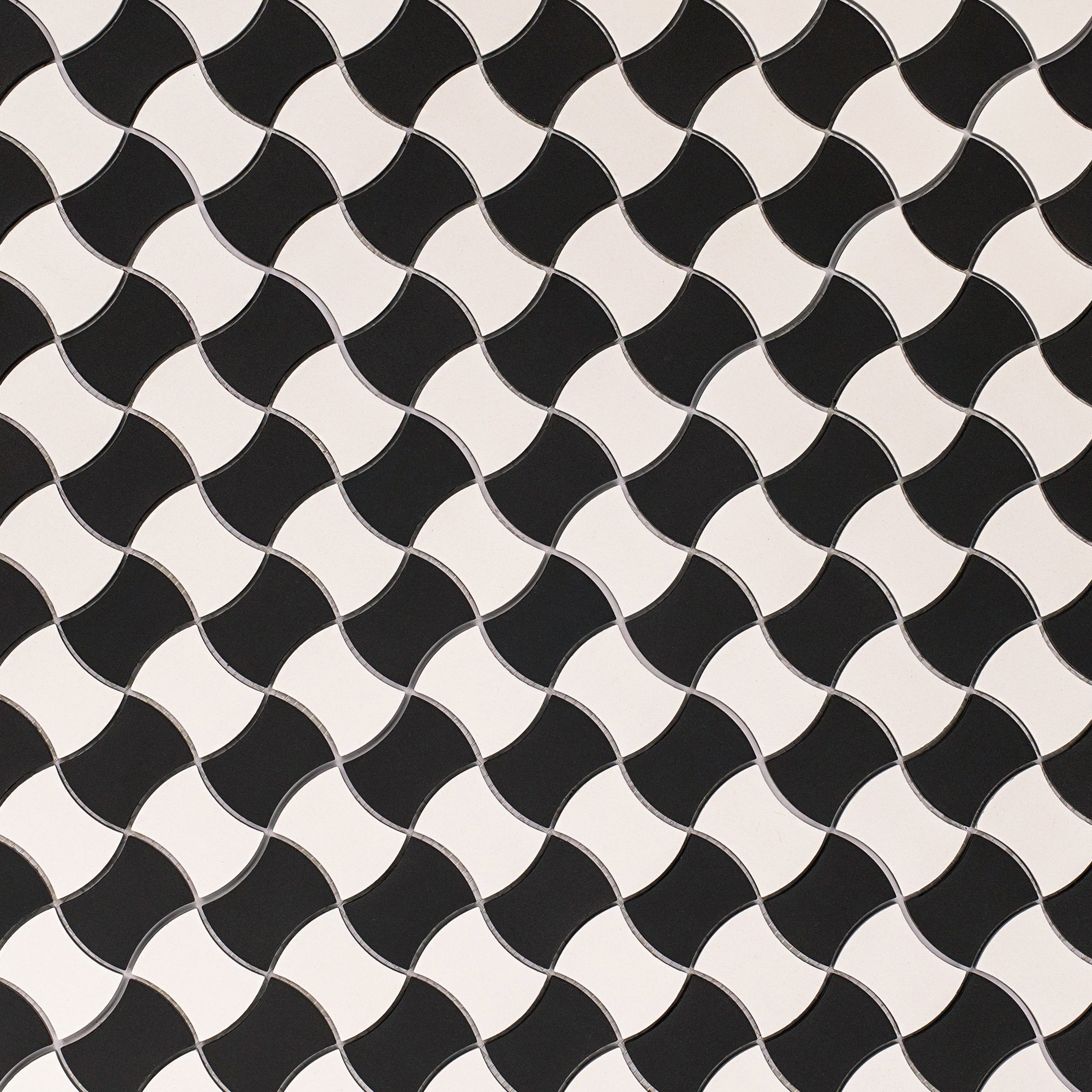 Black & White 12x12 Butterfly Porcelain Mosaic with bold interlocking butterfly pattern in Porcelain, Forma Porcelain Mosaics collection