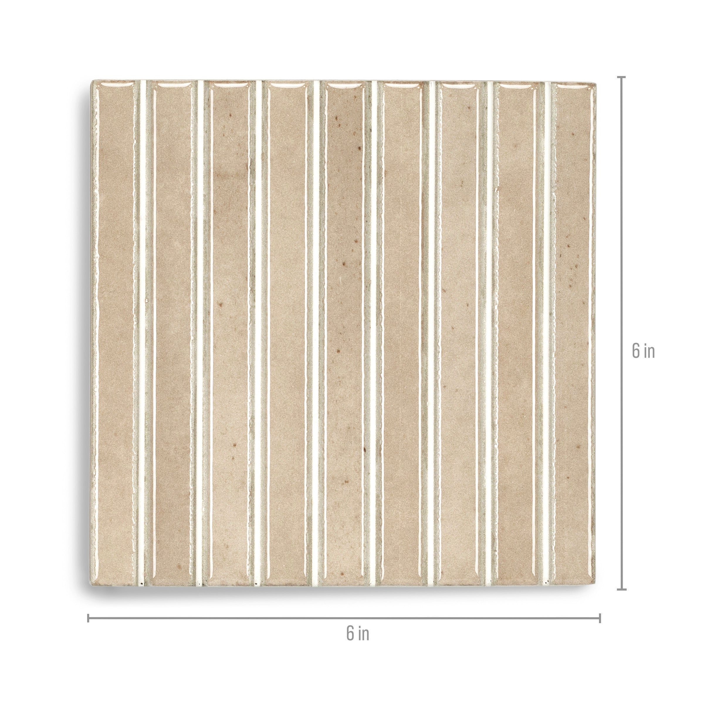 Beige ceramic tile with vertical white grooves and subtle texture in a square layout for flooring or wall use