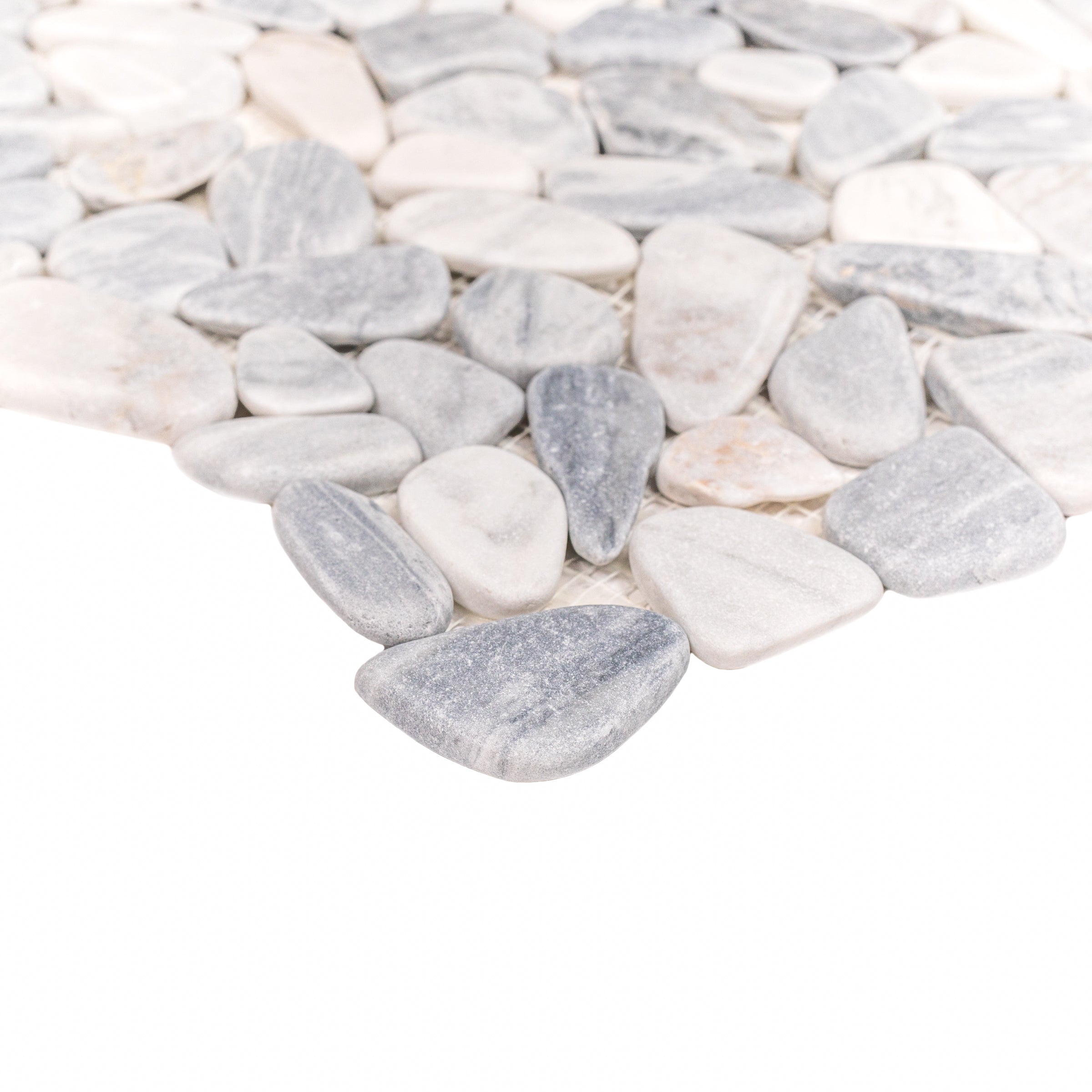 Bardiglio Tumbled Pebble Mosaic Sample in grey and white tones from SAMPLES ONLY collection, direct from factory quality.