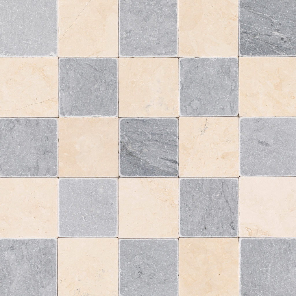 Bardiglio Desert Tea Tumbled Stone Checkerboard – Reno Source