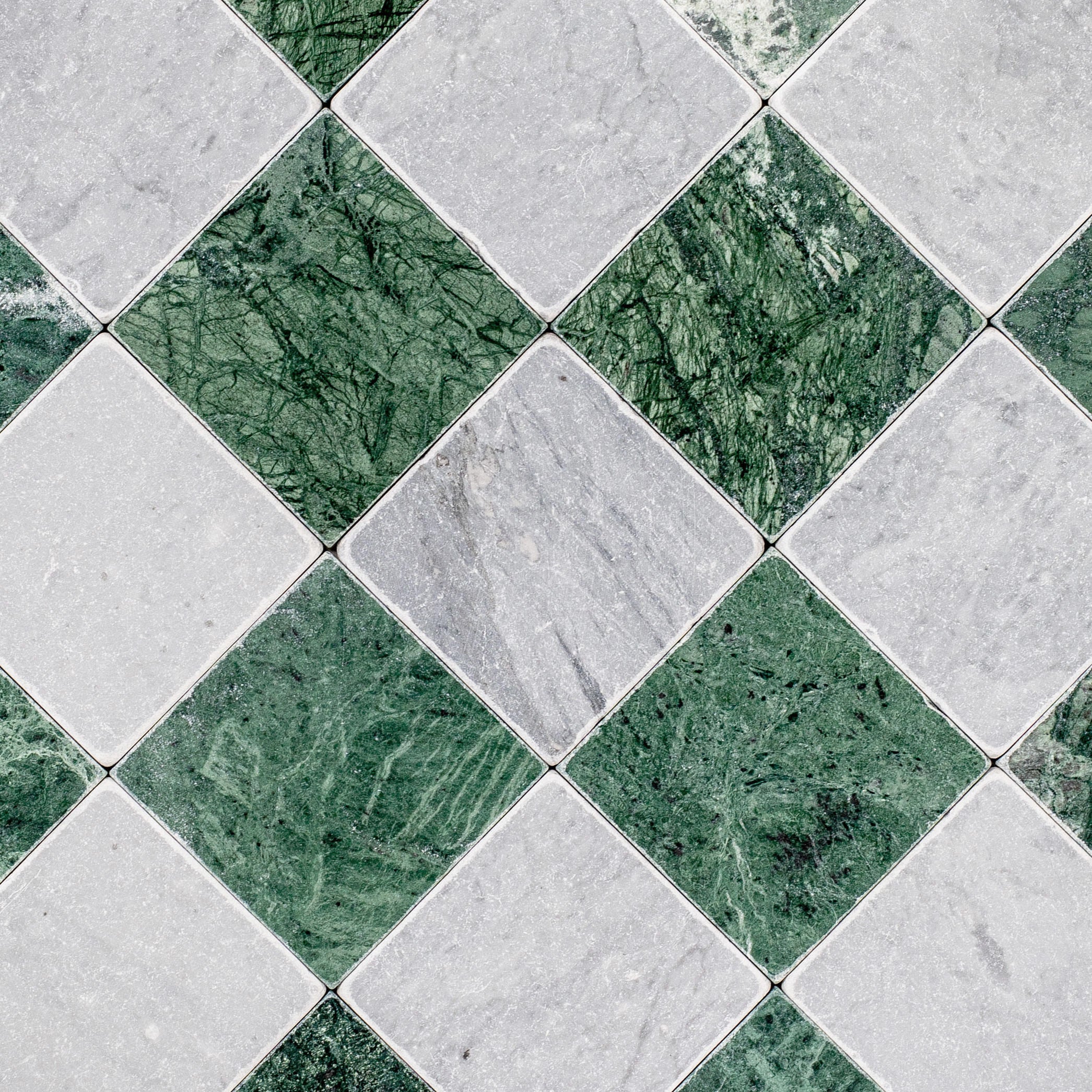Verde Guatemala Bardiglio Tumbled Stone Checkerboard green and gray marble from Tumbled Natural Stone Tiles collection