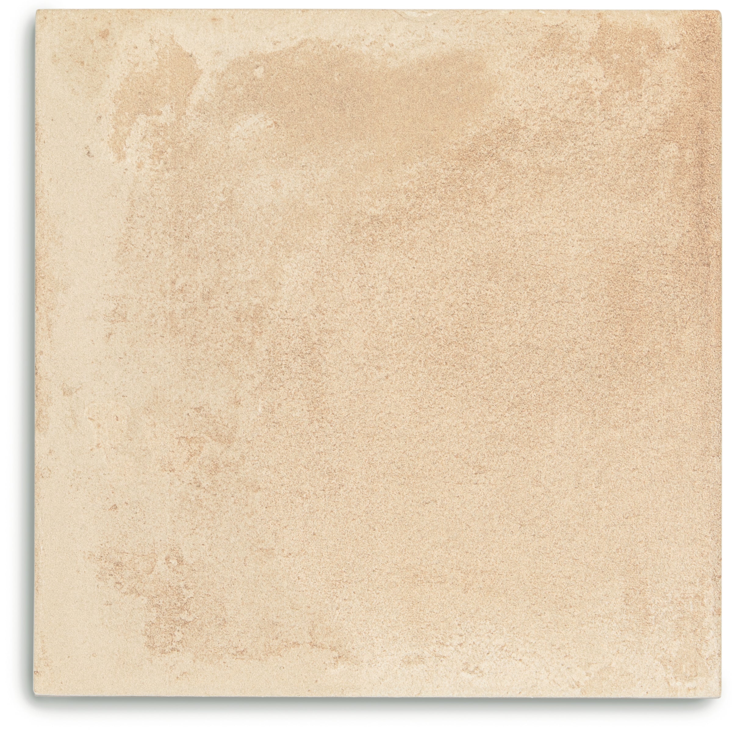Beige ceramic tile with textured, slightly mottled surface in natural stone style.