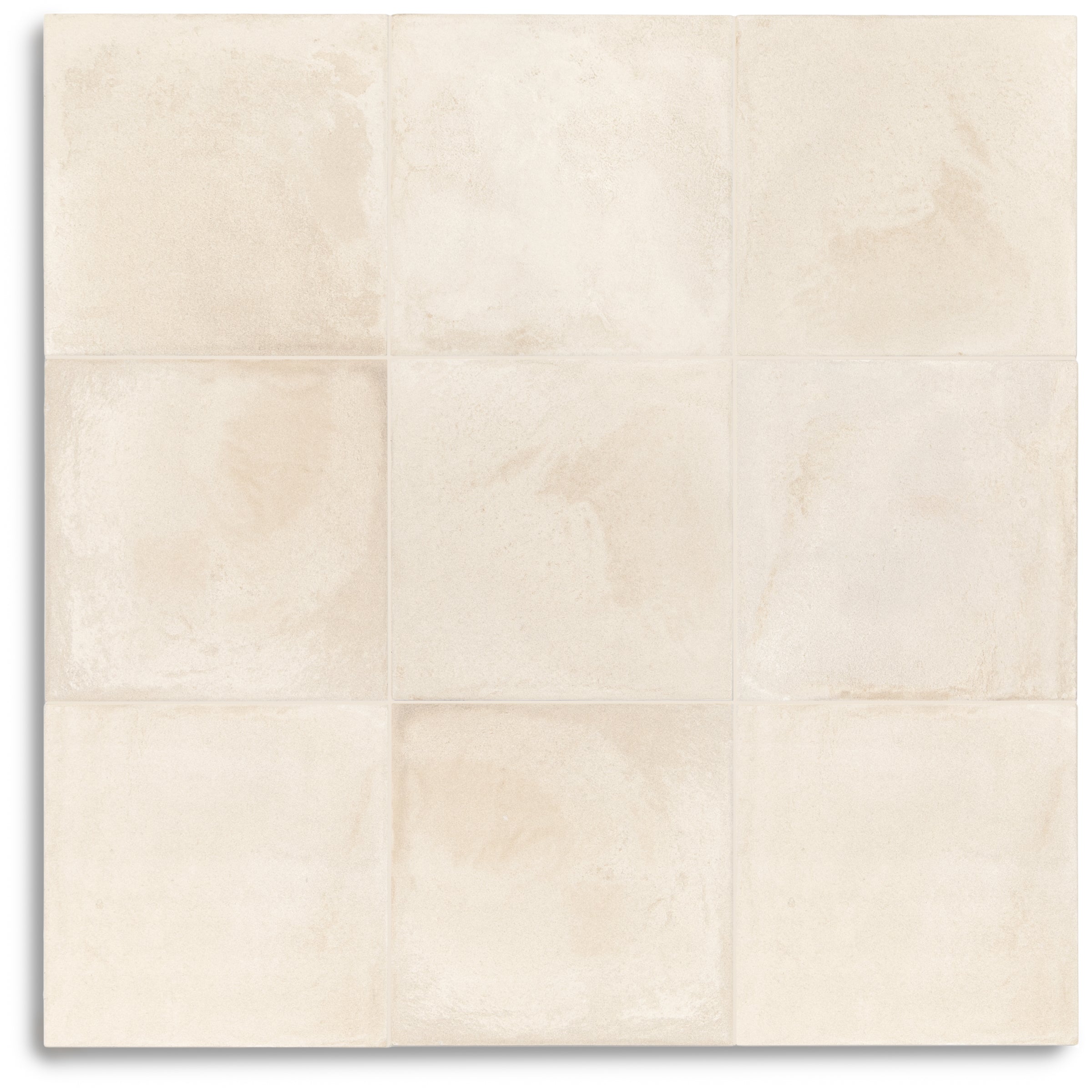 Beige square ceramic tiles with subtle texture arranged in a 3x3 grid pattern on a white background.