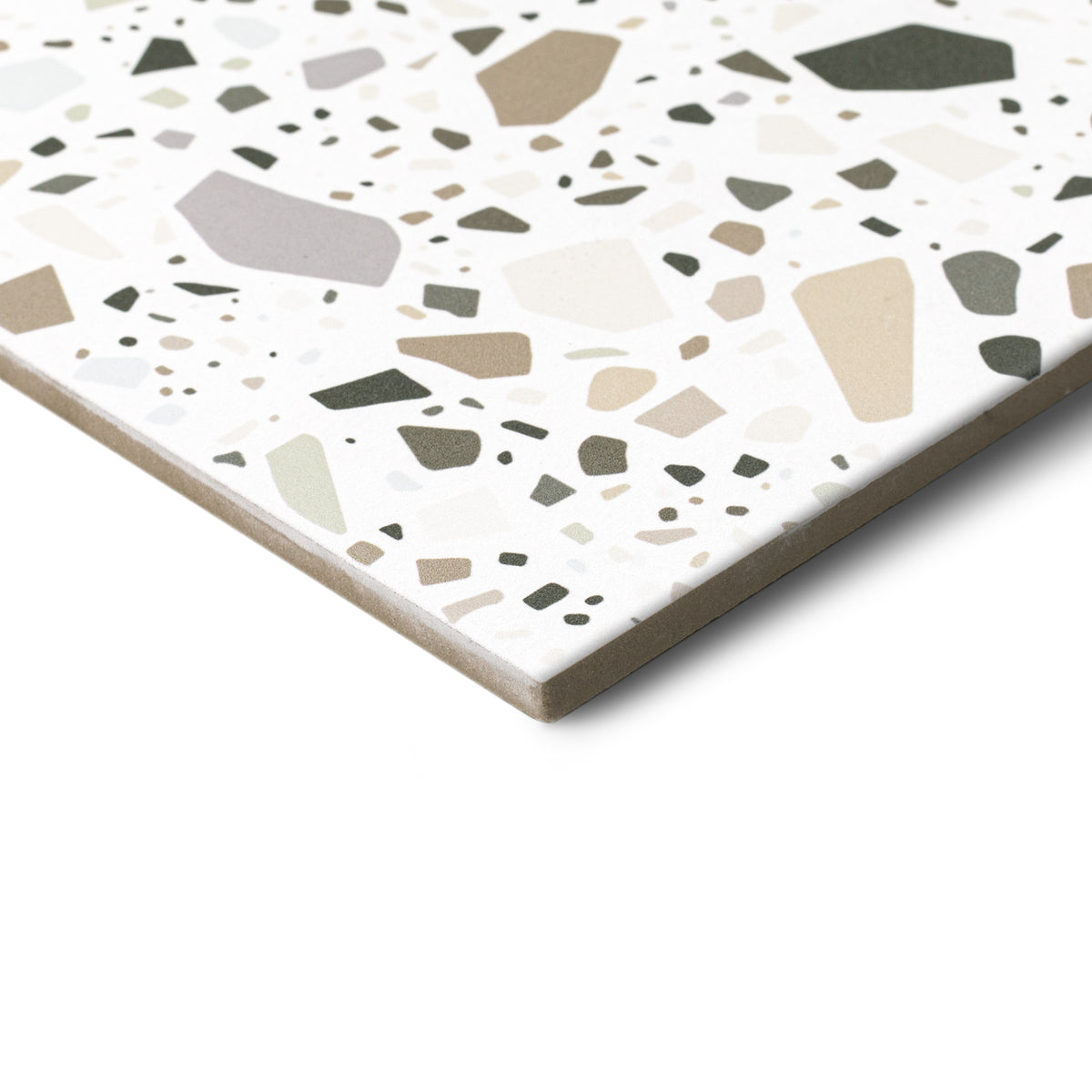 Beige Confetti Matte Porcelain Tile Sample with scattered neutral-colored chips from Porcelain collection by Reno Source