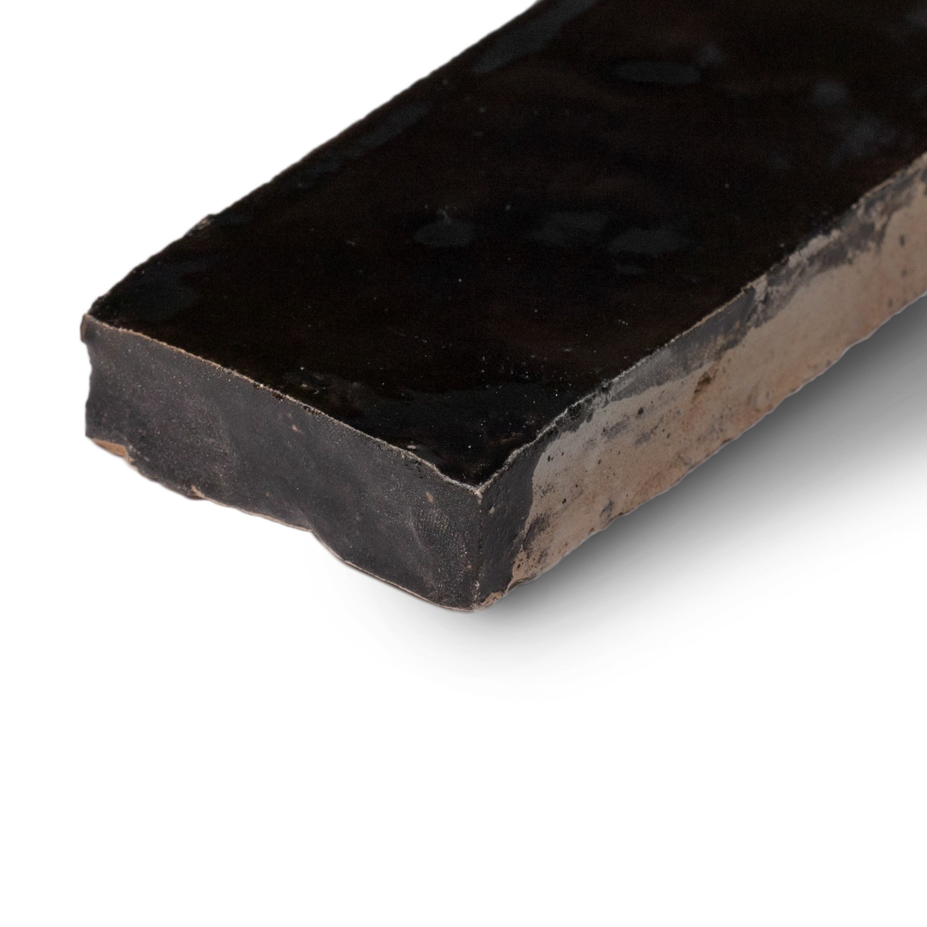 Black Glazed Zellige Plinth with glossy handmade terracotta surface showing dimensional glaze in Small Format and Handmade Moroccan Zellige Tiles collections