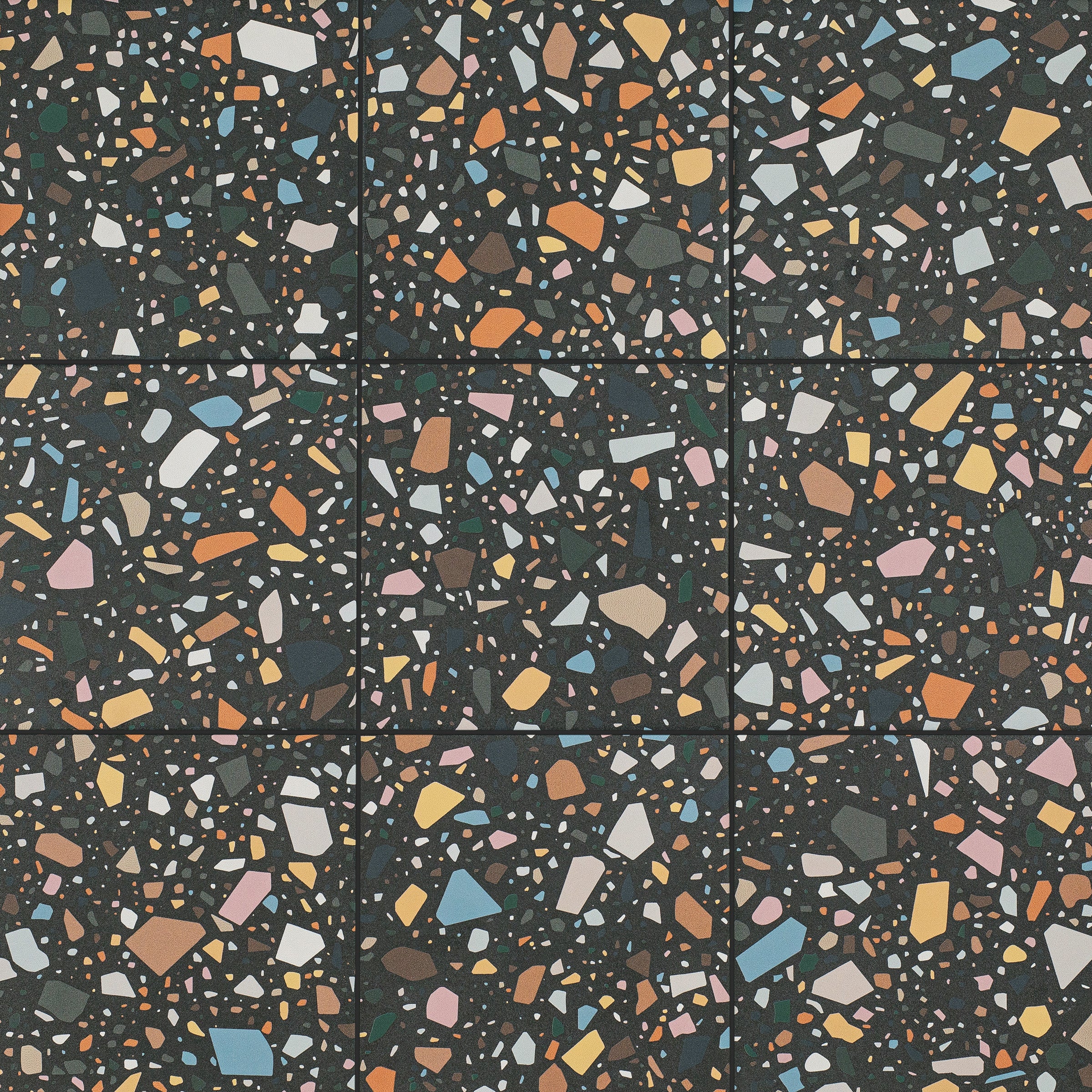 Black Multi-Color Matte Porcelain Tile with vibrant terrazzo pattern in Small Format Tiles, Confetti Porcelain Tile, Porcelain collections