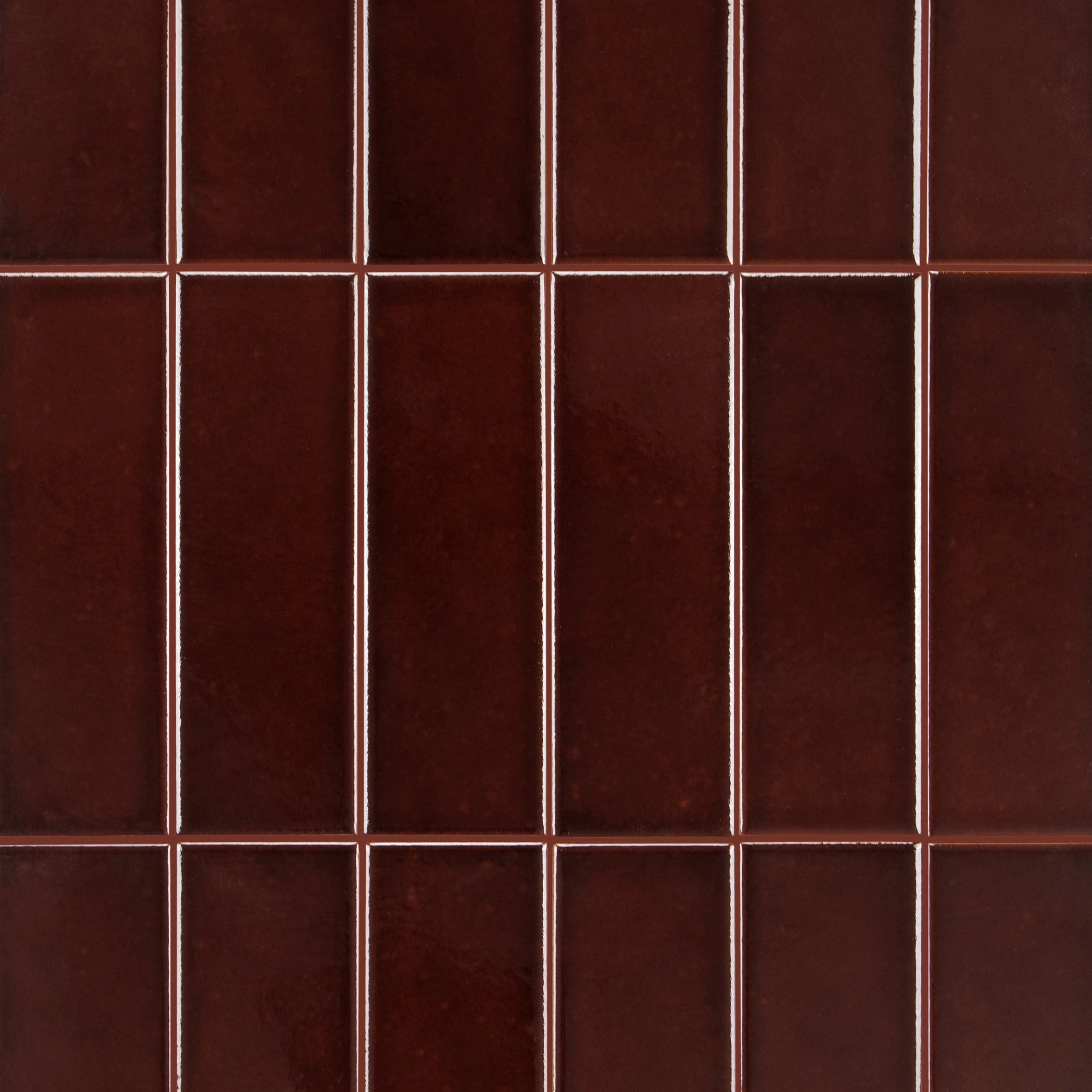 Bottega Glossy Porcelain Tile in rich mahogany tones showcasing small format porcelain tiles from New Arrivals collection