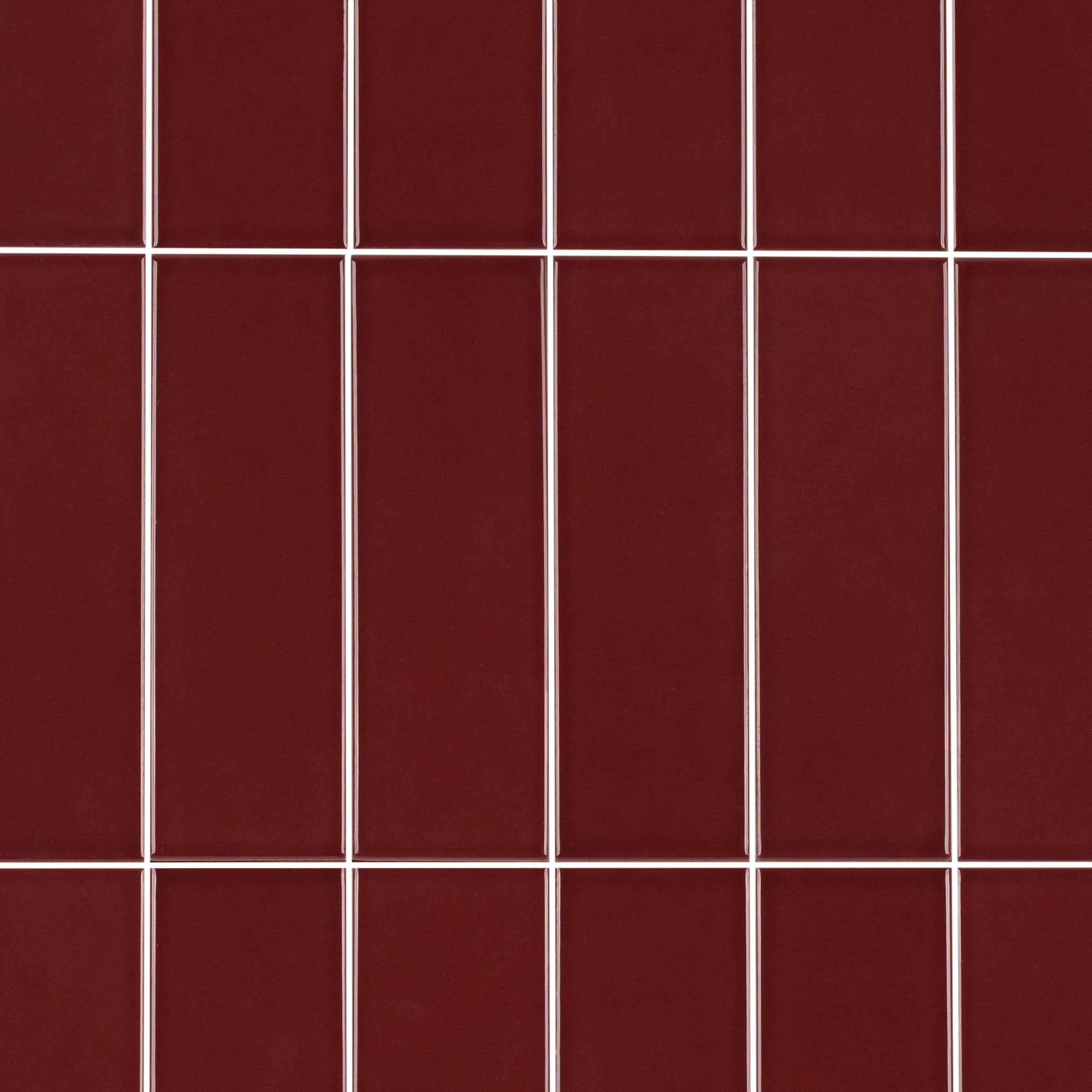 Colorblock Porcelain Tile in bold burgundy with glossy finish featuring small format tiles from New Arrivals collection