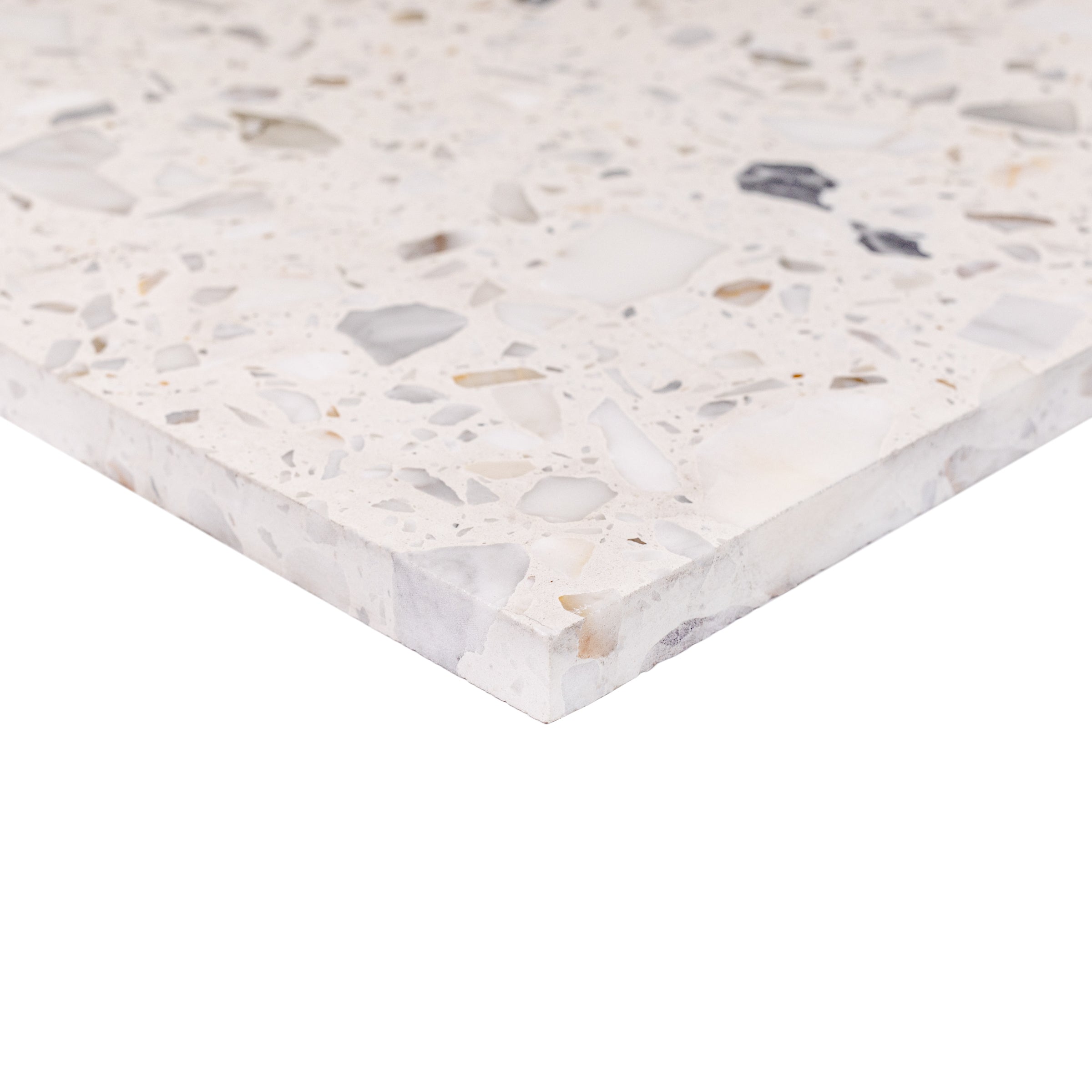 Calacatta Honed Terrazzo Tile Sample showcasing a smooth honed surface with natural stone aggregates from SAMPLES ONLY collection