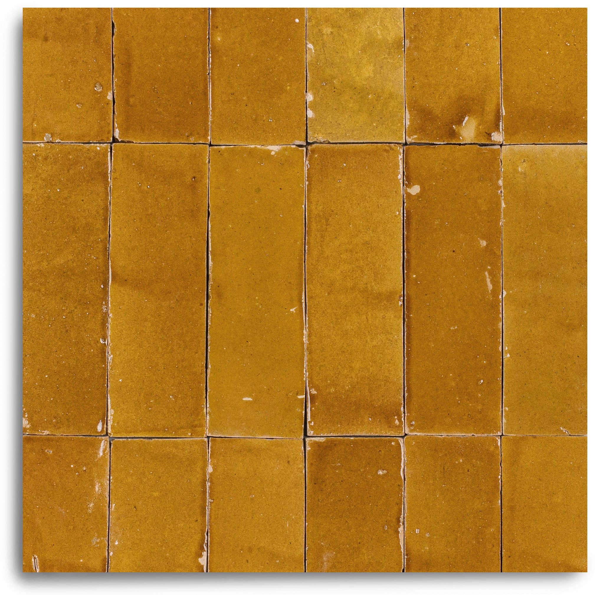 Caramel Glazed Zellige Plinth in warm yellow terracotta from Small Format Tiles and Handmade Moroccan Zellige Tiles collections