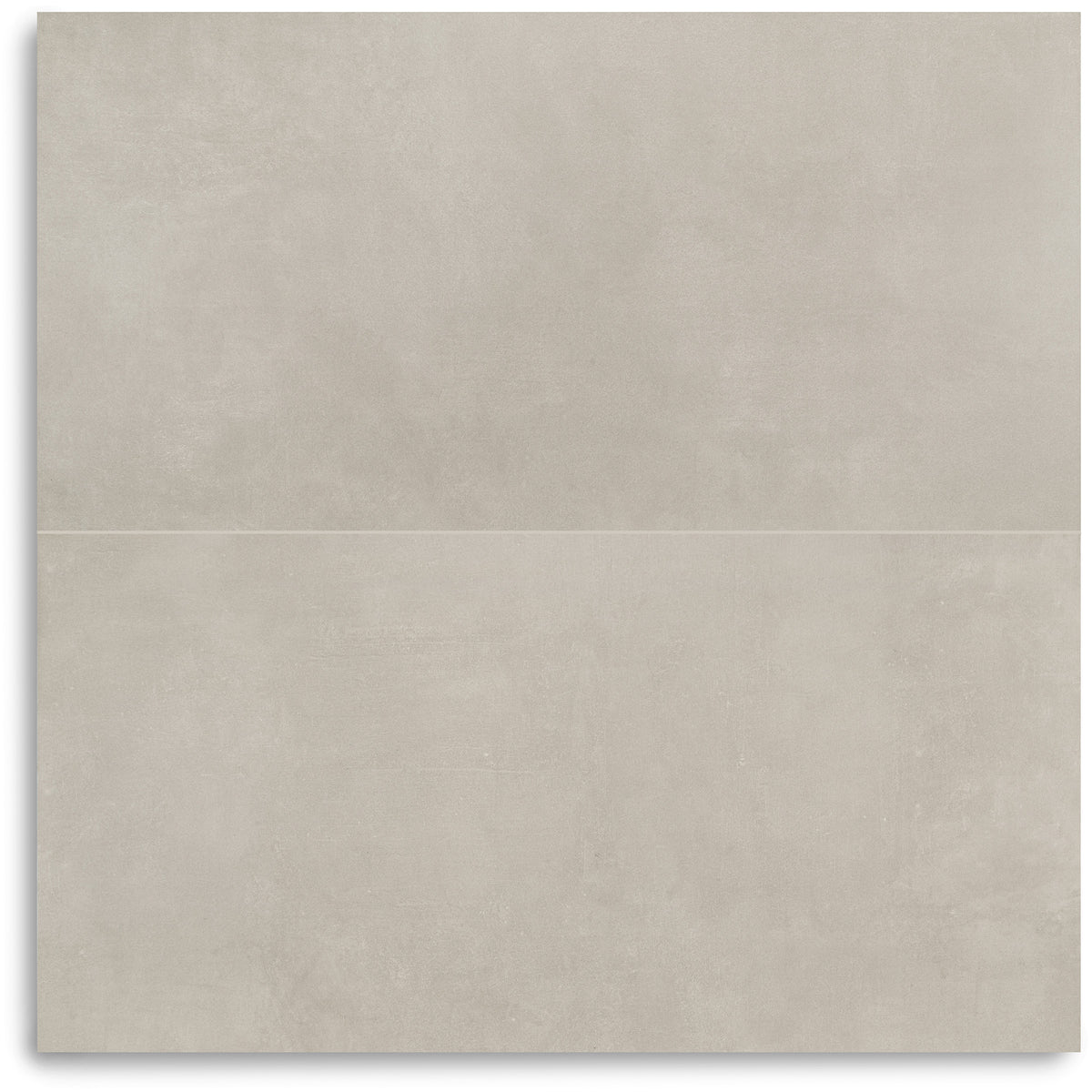 Two large format tiles in a soft warm gray concrete effect