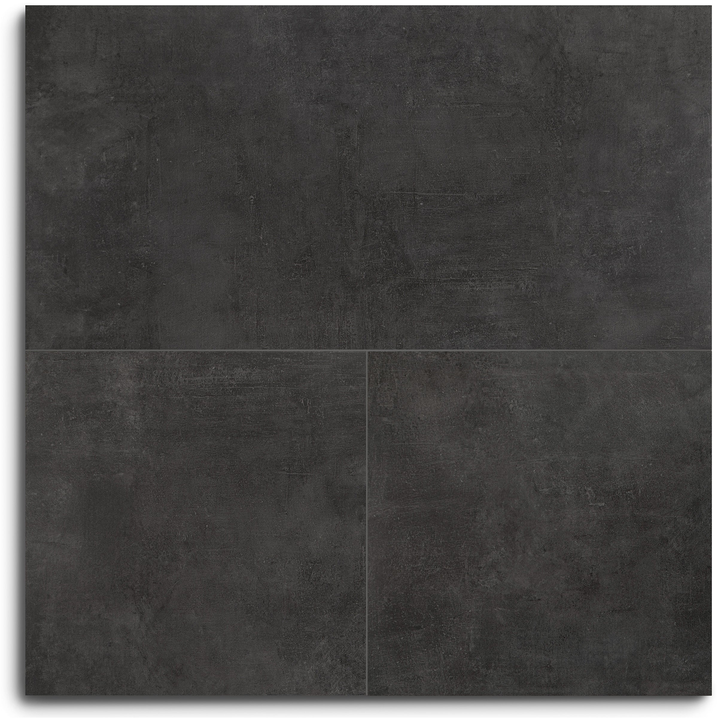 Dark charcoal large format tiles with a subtle textured concrete finish