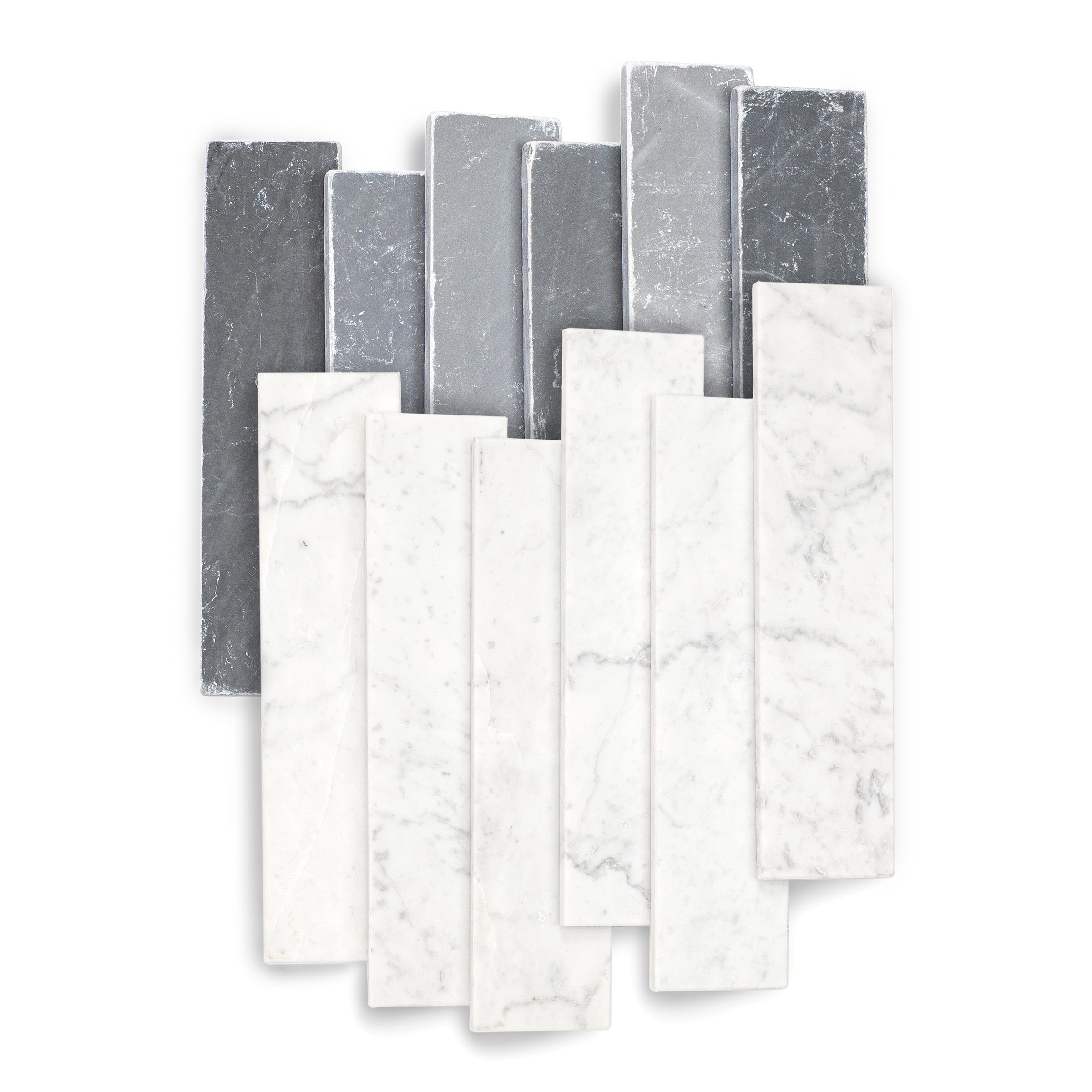 Carrara Bardiglio Tumbled Stone Checker Stripe marble tile in white and gray from Tumbled Natural Stone Tiles collection