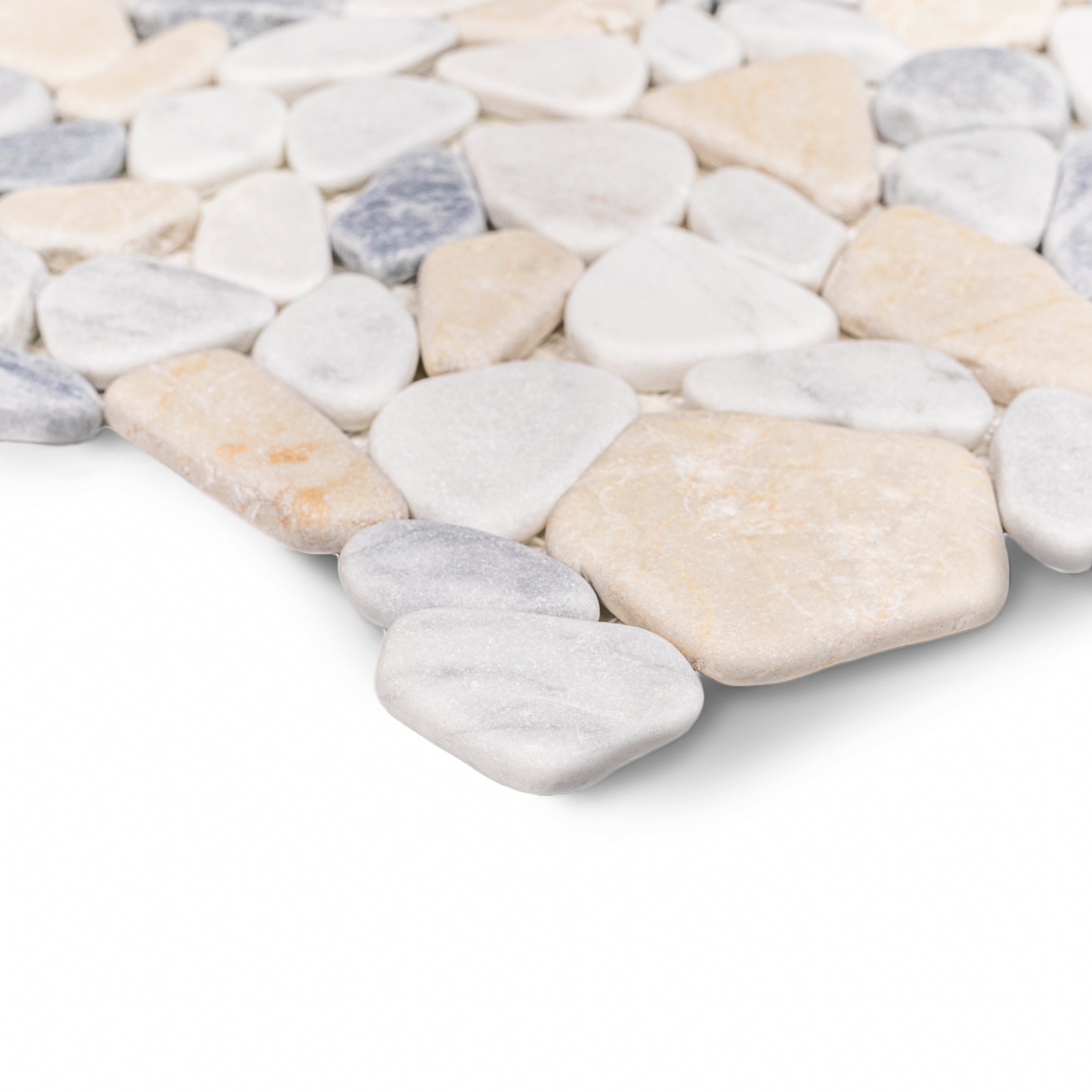 Carrara, Crema, Bardiglio Tumbled Pebble Mosaic