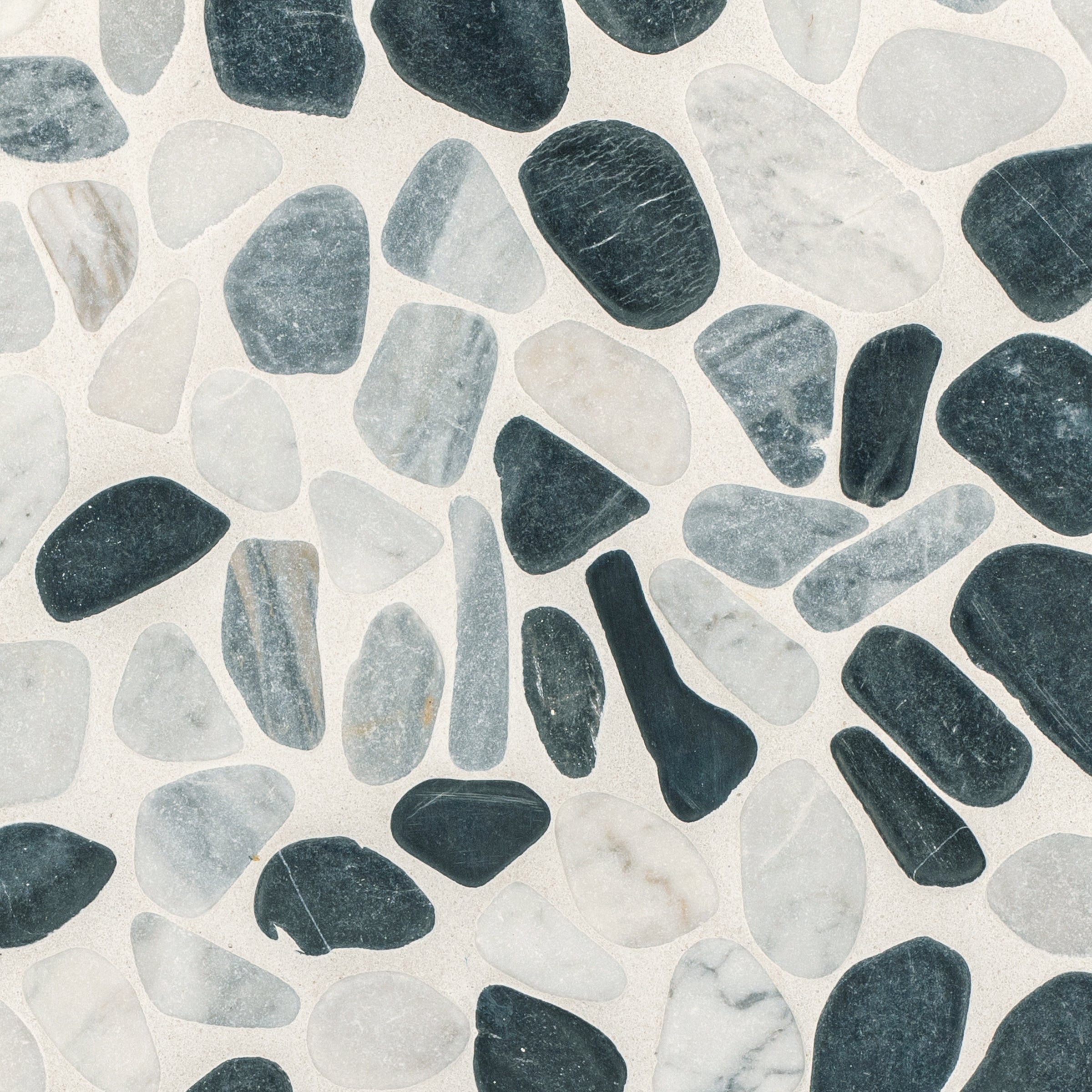 Carrara, Nero, Bardiglio Tumbled Pebble Mosaic with black, gray, and white stone from Tumbled Pebble Mosaics Stone New Arrivals