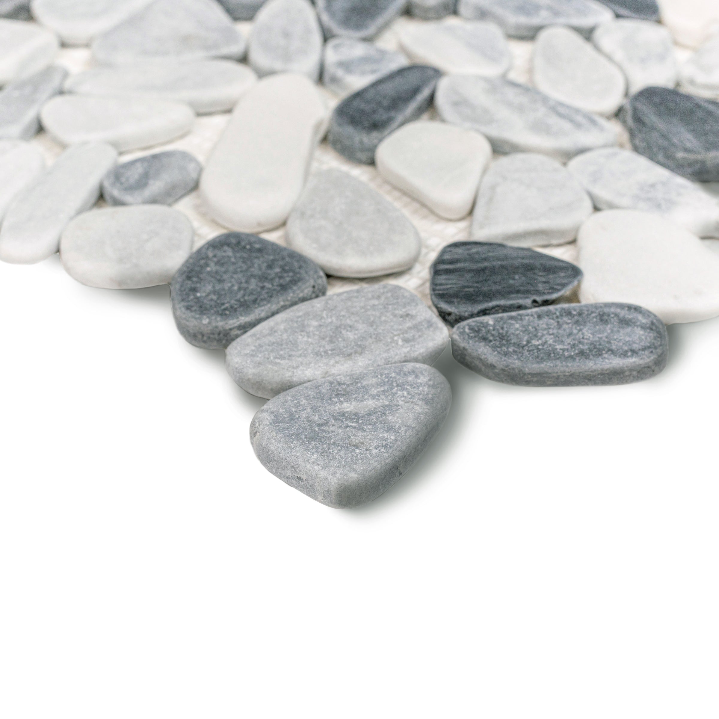 Carrara, Nero, Bardiglio Tumbled Pebble Mosaic