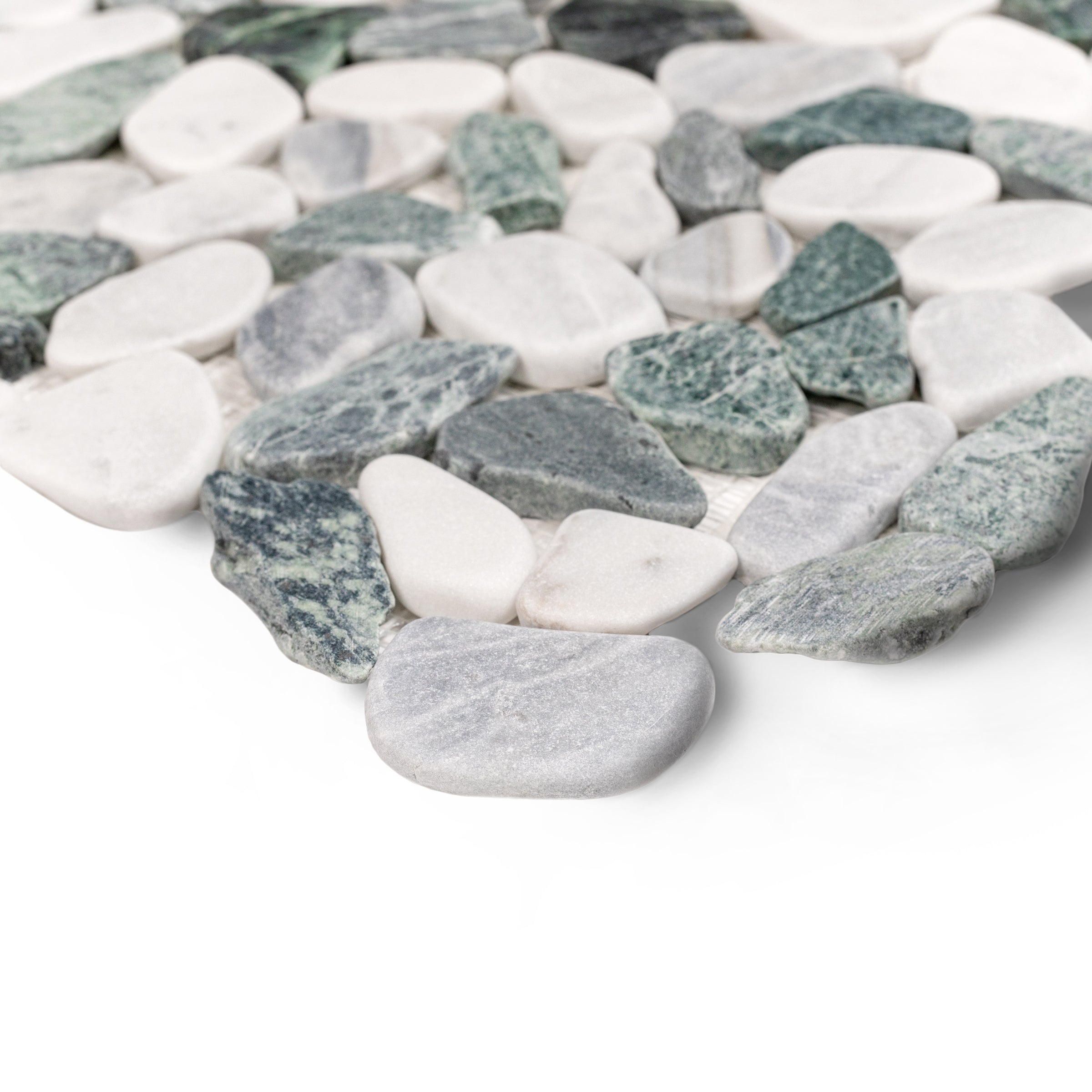 Carrara, Verde, Bardiglio Tumbled Pebble Mosaic