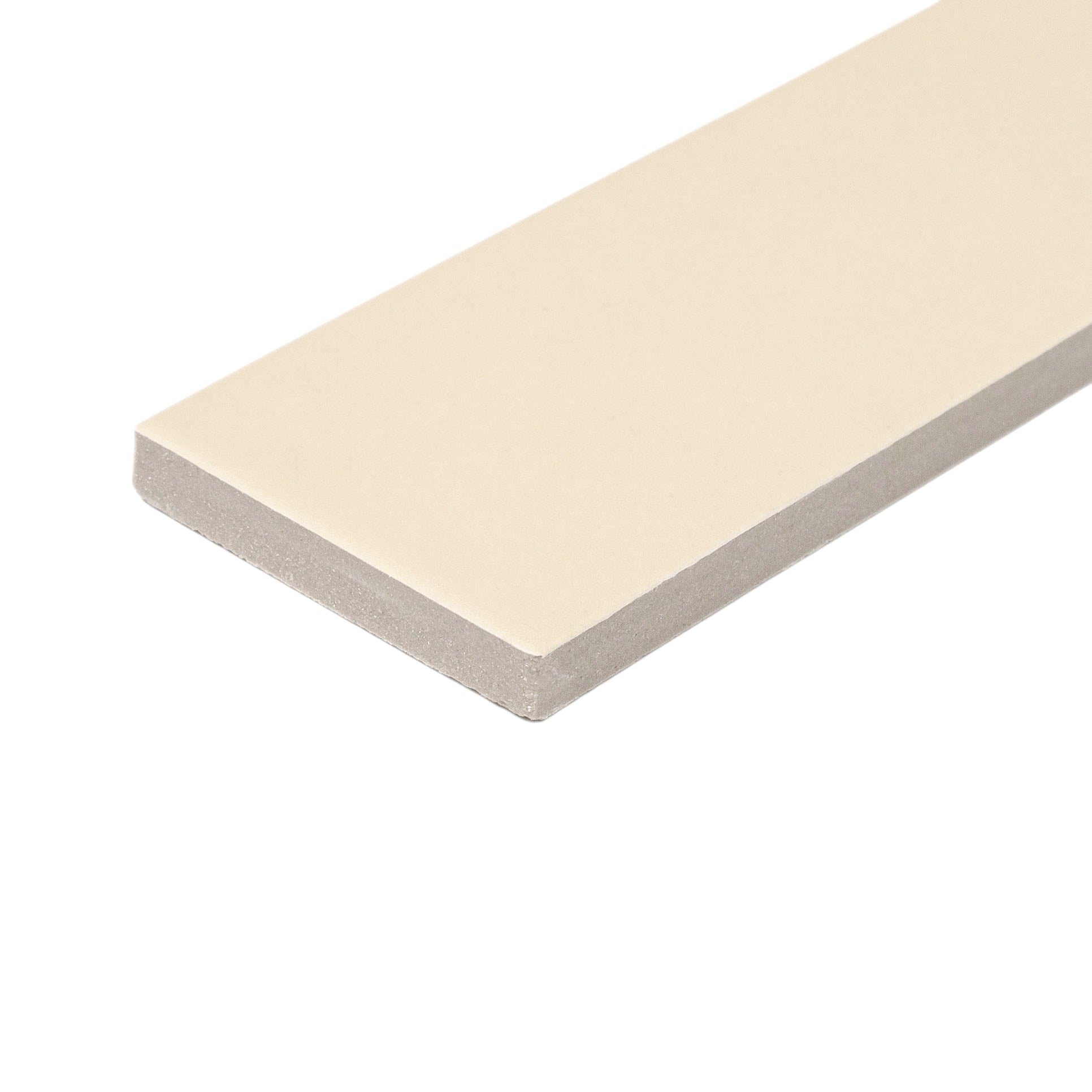 Matte porcelain tile in pale champagne color with smooth surface and clean edges isolated on white background