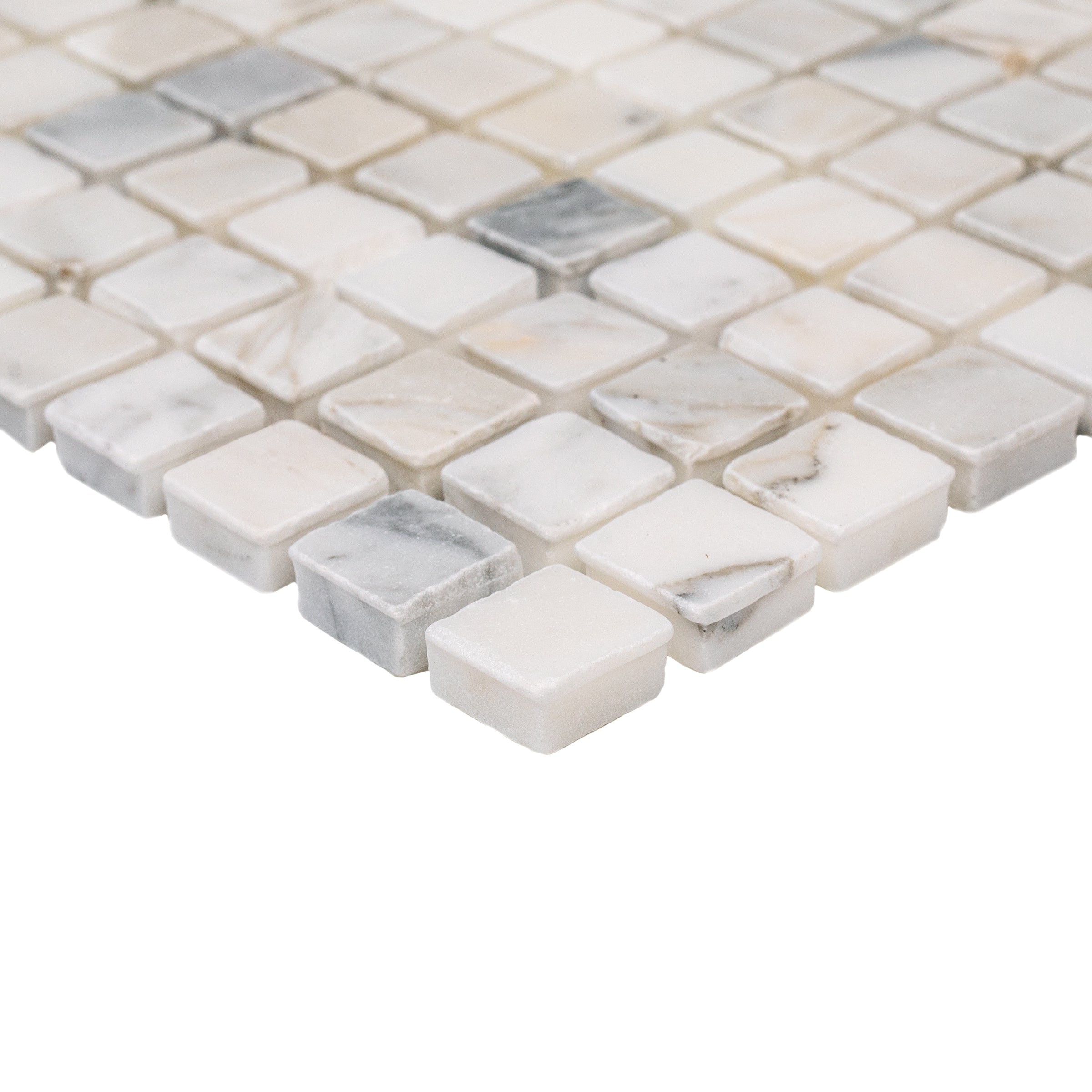 Calacatta 1x1 Chipped Marble Mosaic Sample from SAMPLES ONLY collection, globally sourced for your imagination.