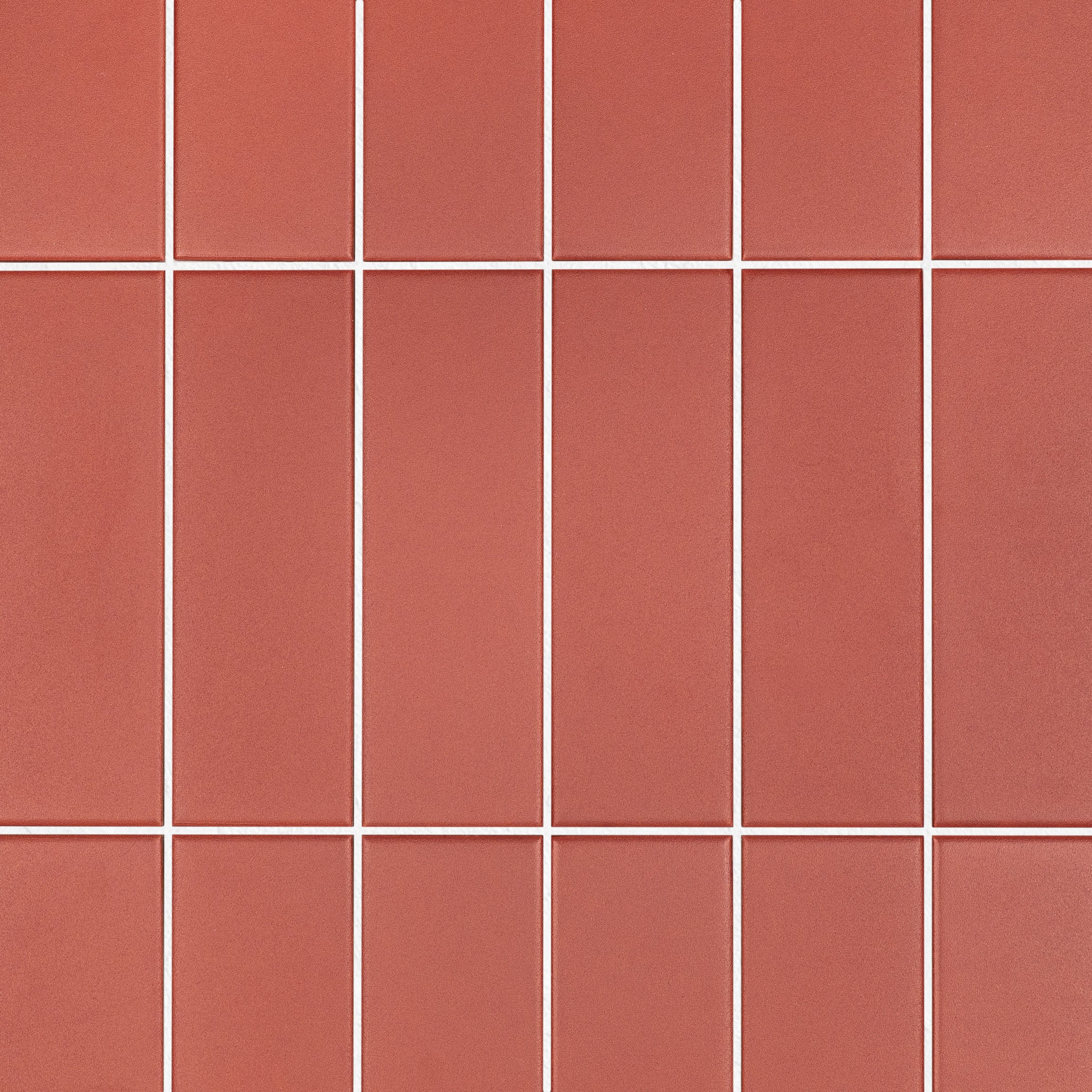Colorblock Porcelain Tile in cinnamon red matte finish with clean vertical rectangular layout from Small Format Tiles New Arrivals collection