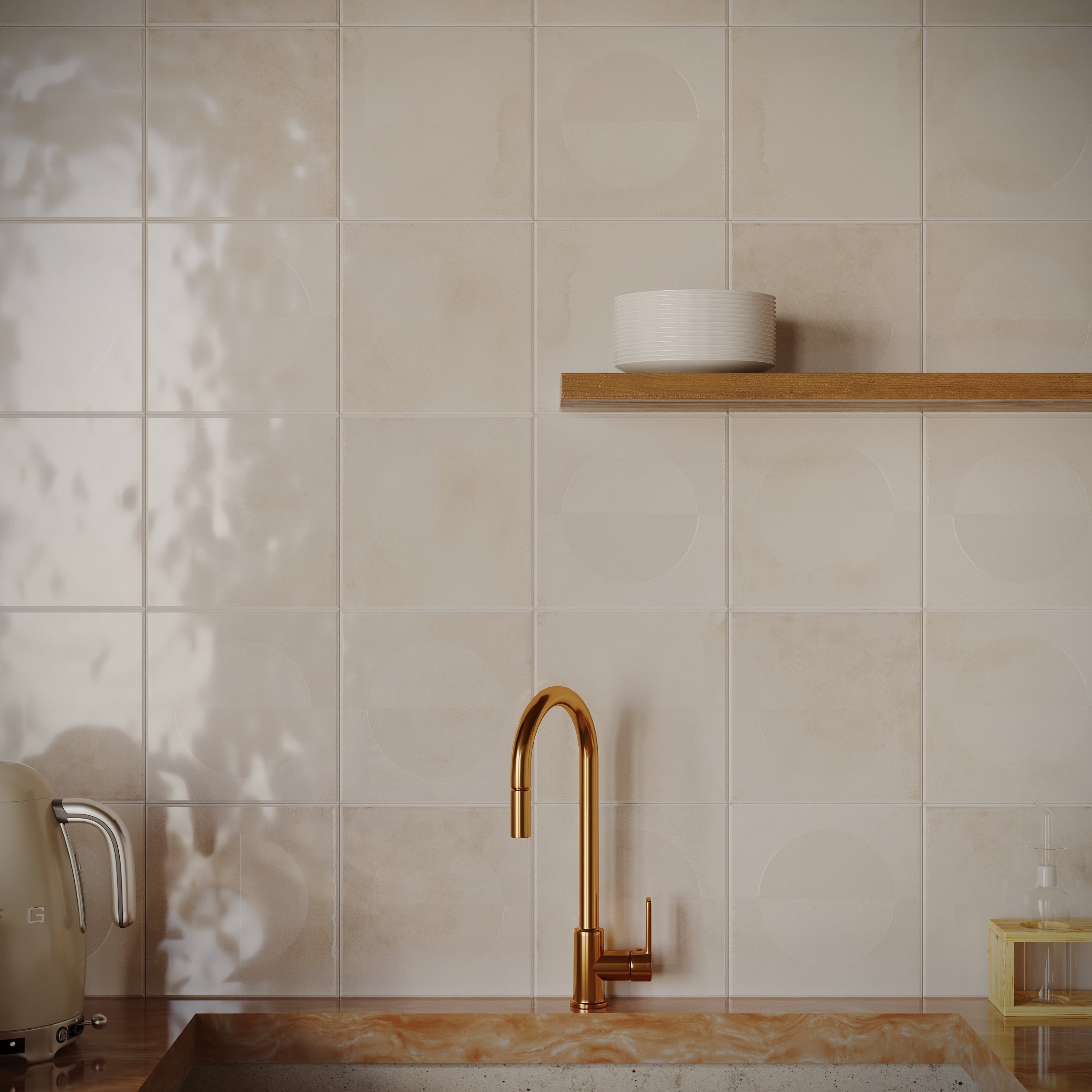 Circles Gloss Porcelain Tile in white geometric pattern with subtle texture from Artifacts Porcelain Tile collection