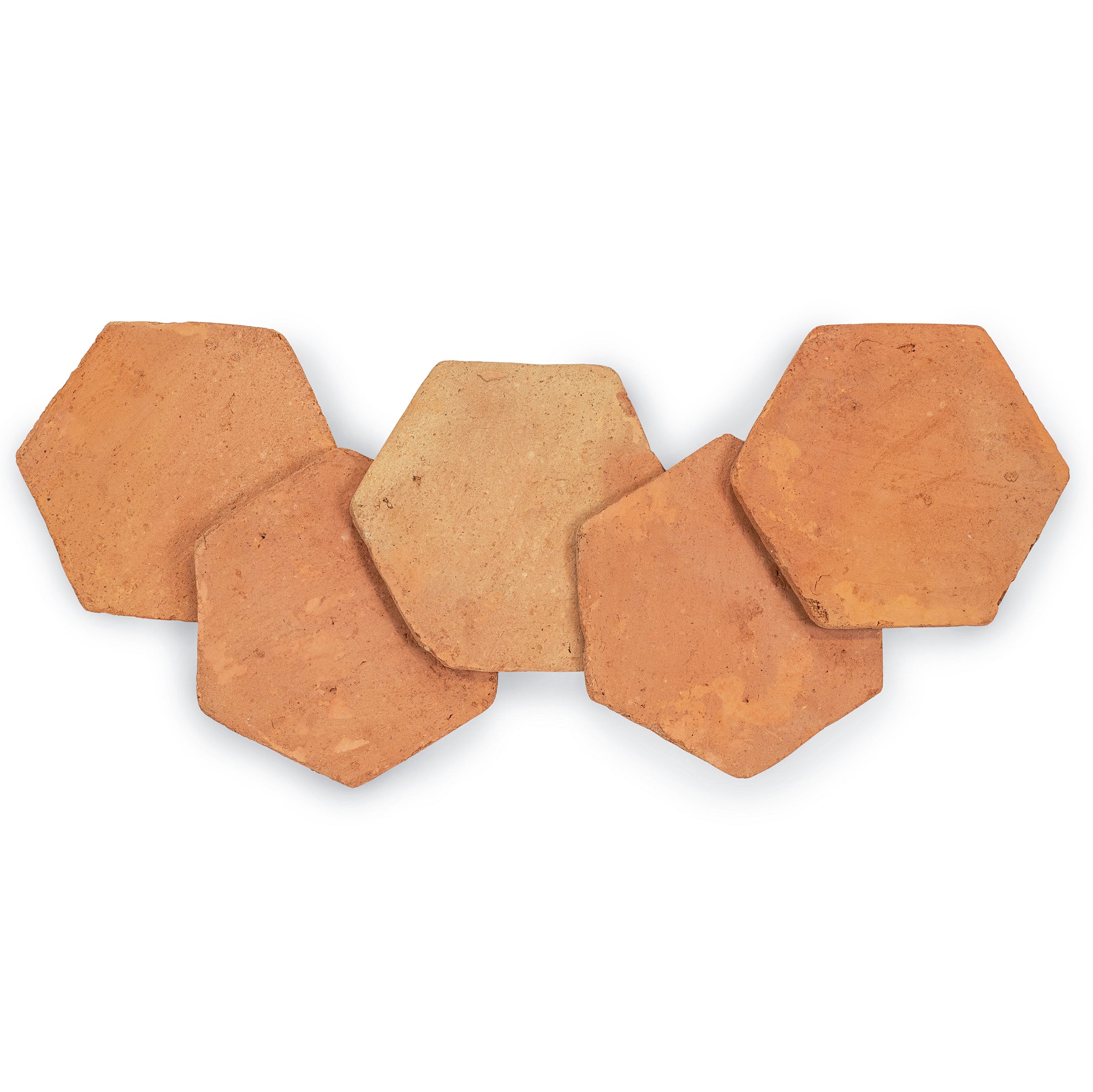 Classic Hexagon Textured Terracotta Tile in warm brown terracotta tones with natural variation from Small Format Tiles and Handmade Terracotta Tiles collections