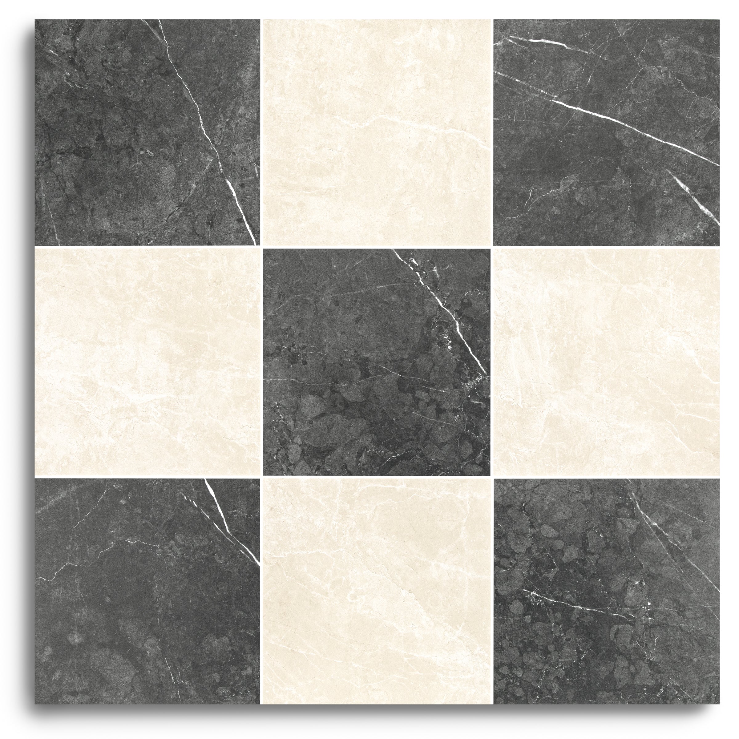 Classico Matte Marble Look Porcelain Checkerboard in gray and beige tones from Large Format Tiles and Marble Editions Porcelain Tile collections